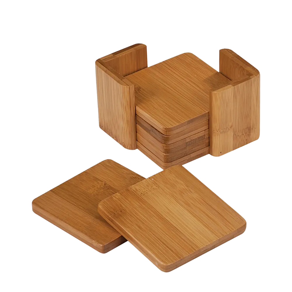 Bamboo Square 6-Coaster Set with Holder、mySite、noshort