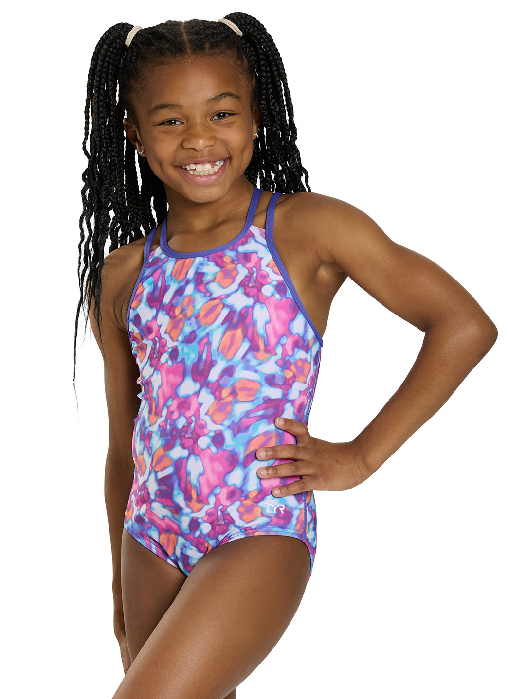 TYR Girls' Print Oliviafit Durafast Elite One Piece Swimsuit (Little Kid, Big Kid)、mySite、noshort