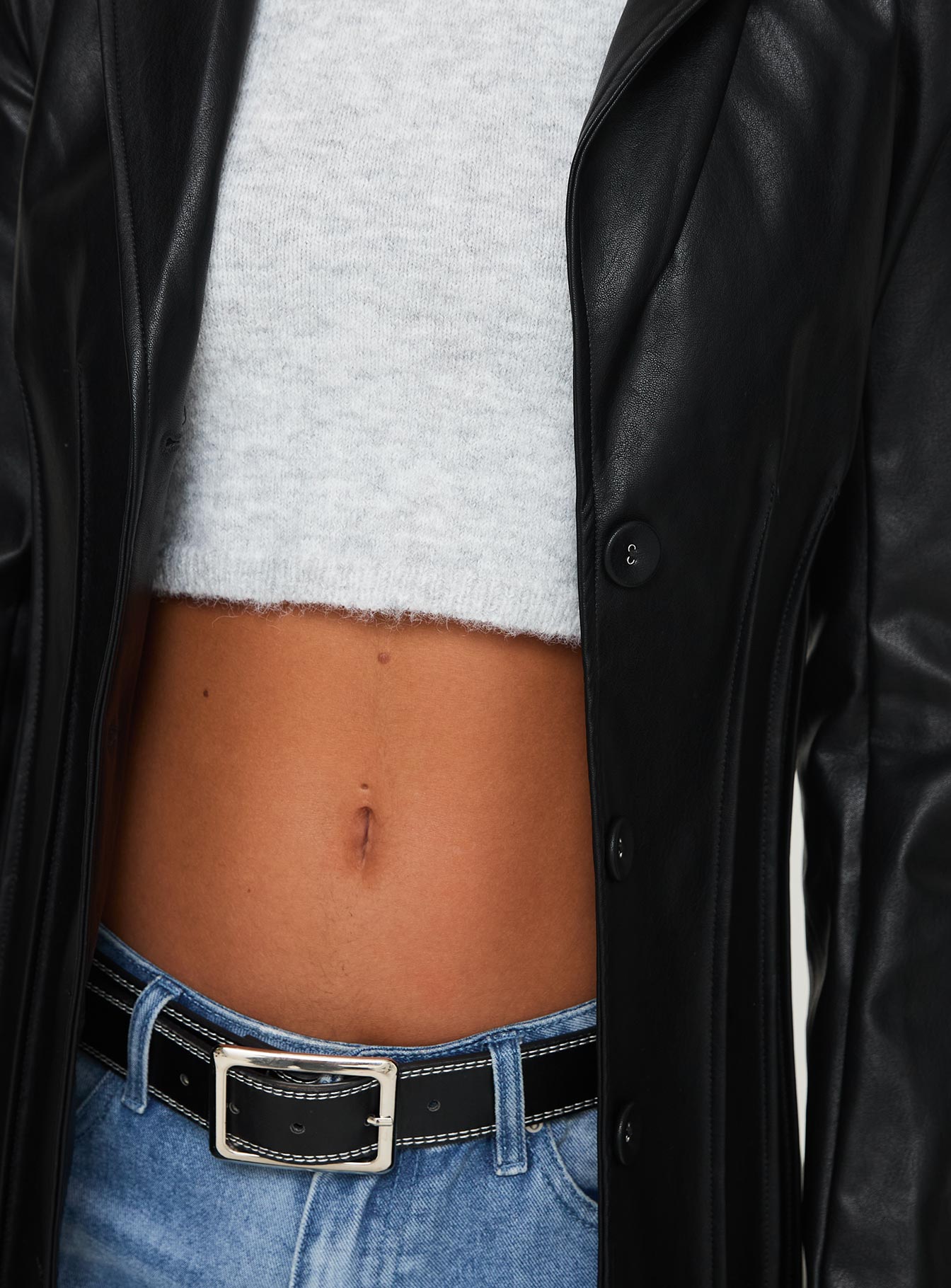 Speak Easy Long Line Faux Leather Coat Black、mySite、solidvoid