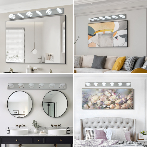 (NEW SKU:W1340P206816) 45" Modern 6-Light LED Vanity Light, Sleek Chrome Bathroom Wall Light Fixture for Mirror, Shower, and Bathroom Decor、、eastwooduniform