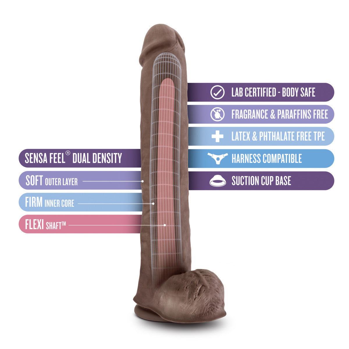 Au Naturel By Blush® | Daddy Realistic Chocolate 14-Inch Long Dildo With Balls & Suction Cup Base、mySite、bottomscart