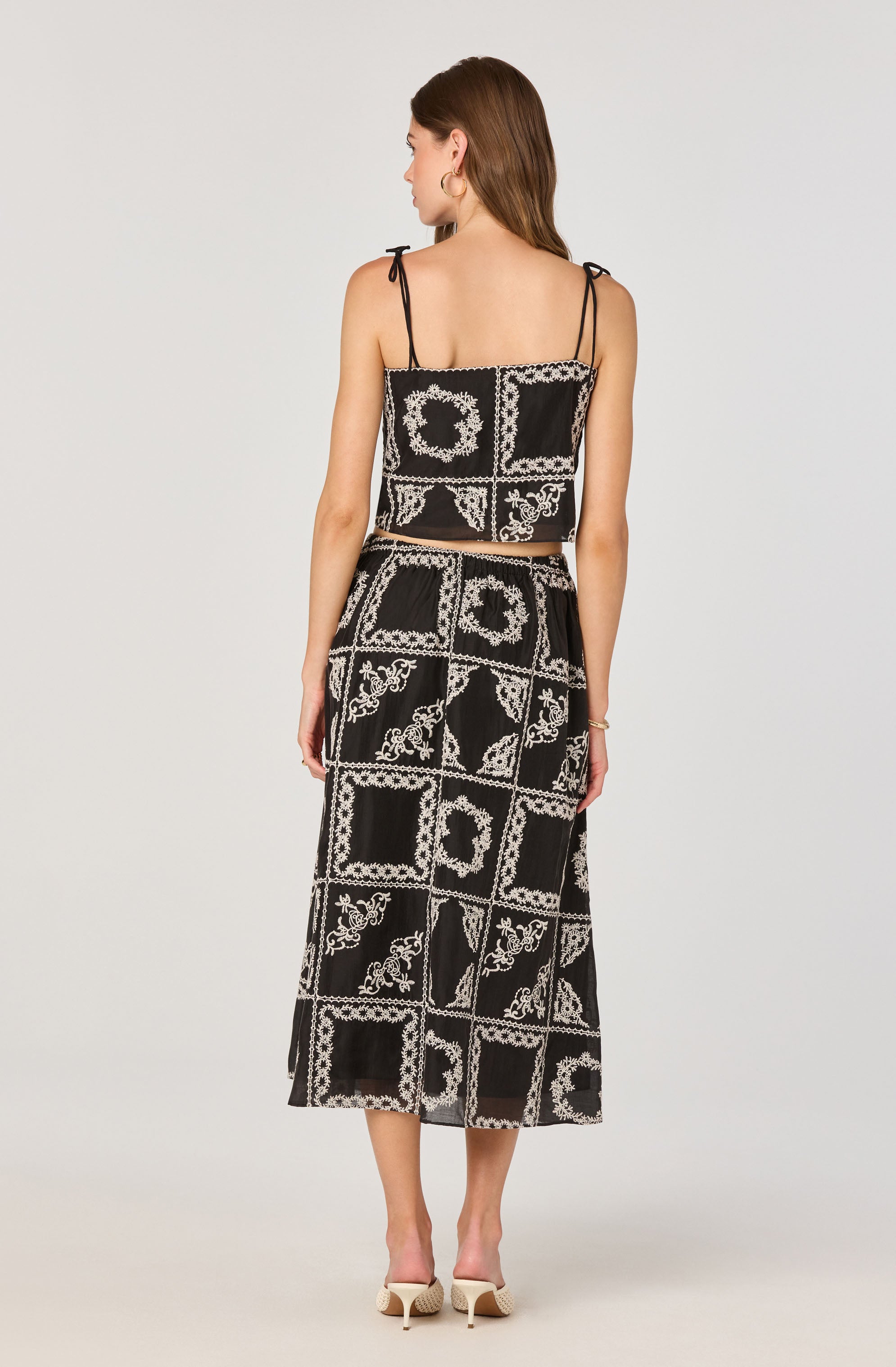 Embroidered Cutwork Midi Skirt、mySite、solidvoid