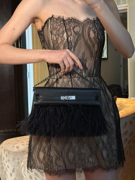 Hermès Feather Kelly Elan Black Chevre and Ostrich Feathers Palladium Hardware、mySite、garminoutage.com