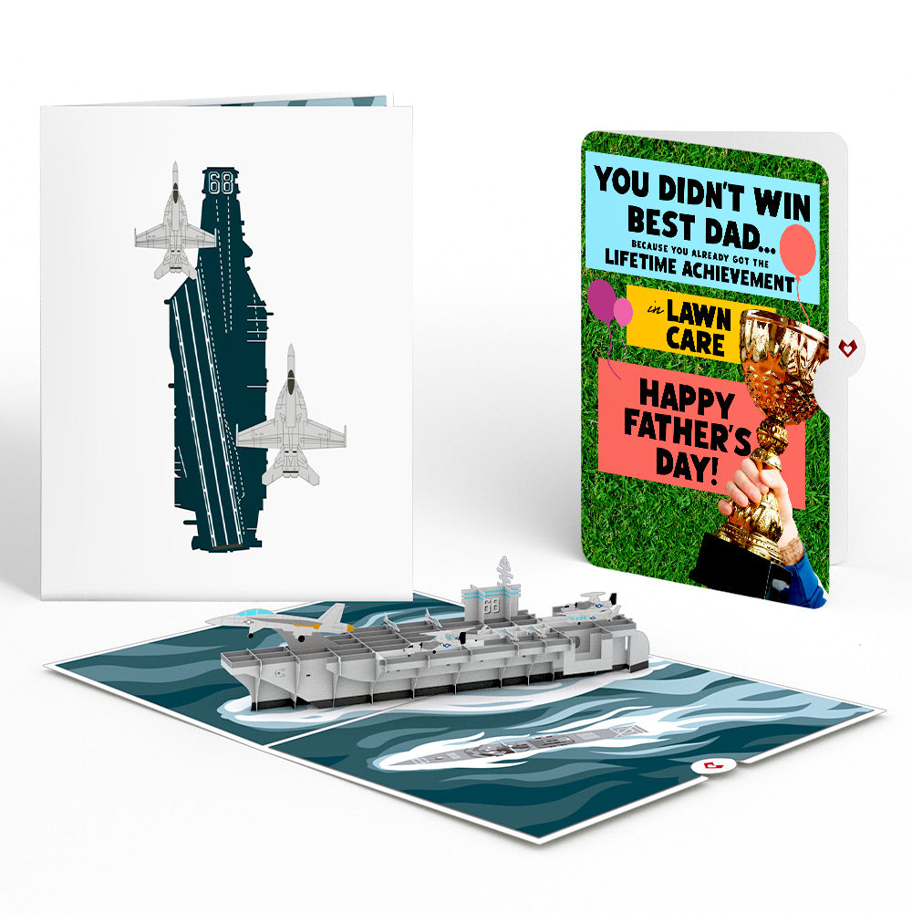 U.S. Aircraft Carrier Father's Day Pop-Up Card and Trophy Lawn Care Sentiment Set、mySite、solidvoid