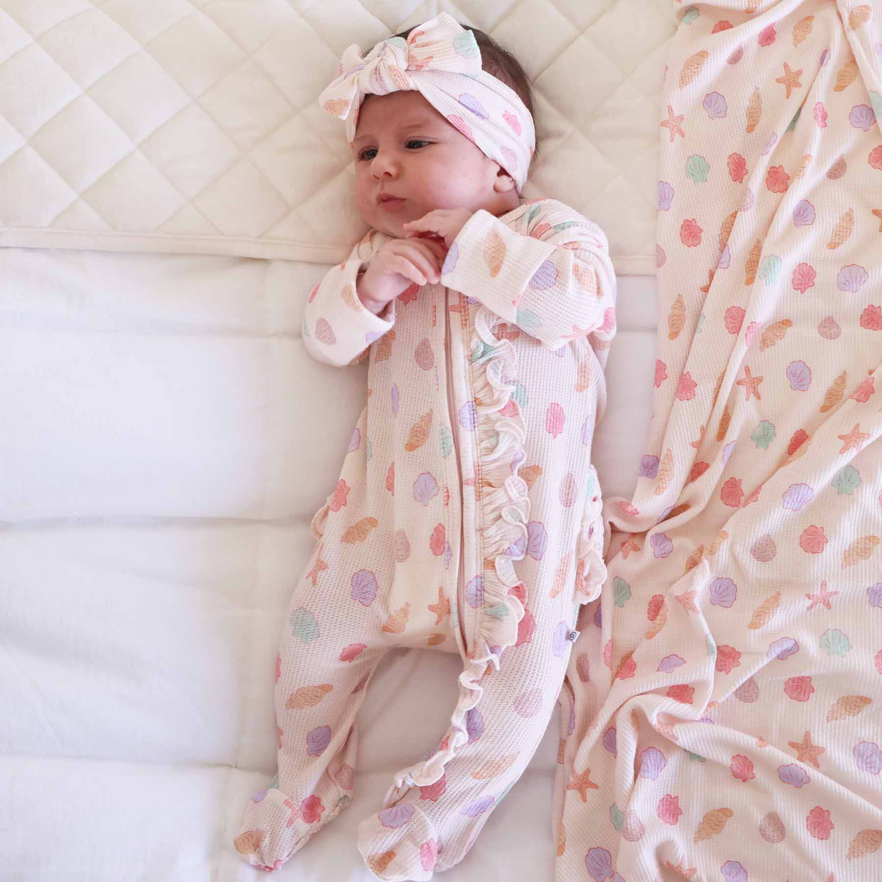  Saltwater Shells Bamboo Waffle Knit Large Bow Headwrap、mySite、layawaytickets