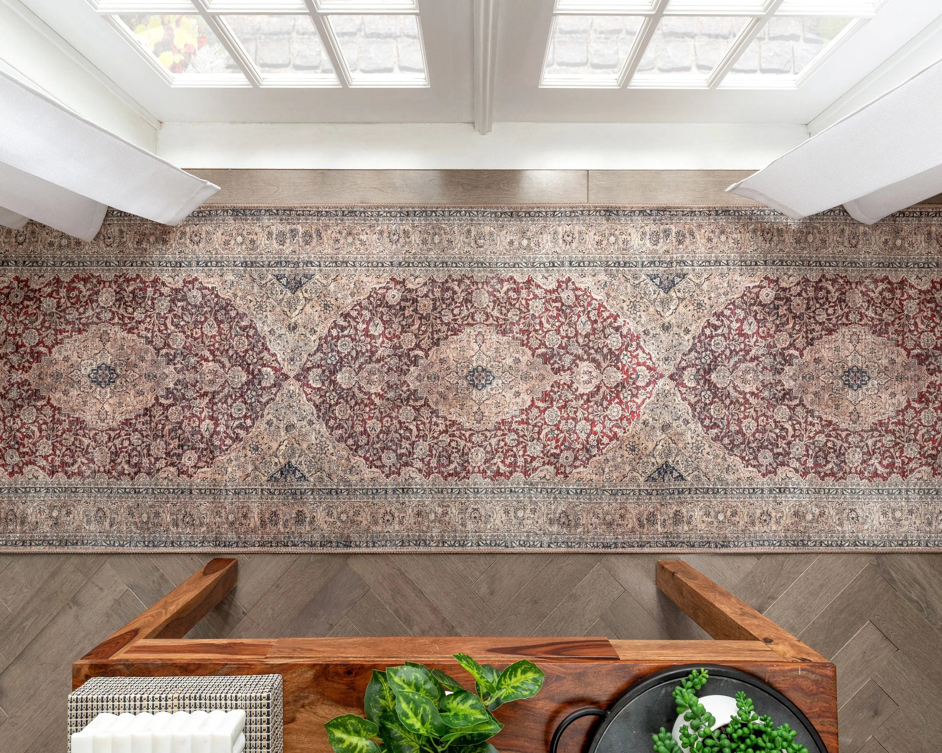 Tonti Machine Washable Vintage Medallion Oriental Red Flat-Weave Distressed Rug、mySite、gigharbornorthrealestate