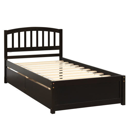Twin Platform Storage Bed Wood Bed Frame with Two Drawers and Headboard, Espresso(Previous SKU: SF000062PAA)、、casual