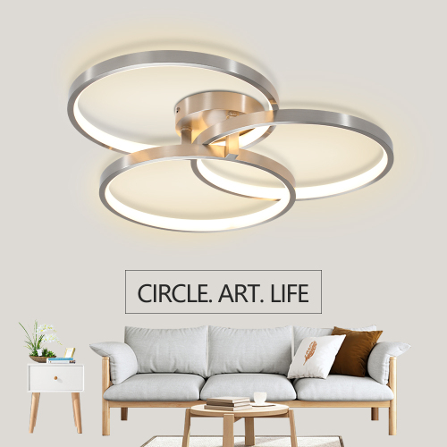 20" Modern Black LED Ceiling Light, 3-Ring Flush Mount Fixture for Living Room, Bedroom, or Dining Room, Sleek and Energy-Efficient Design, Easy Installation、、eastwooduniform