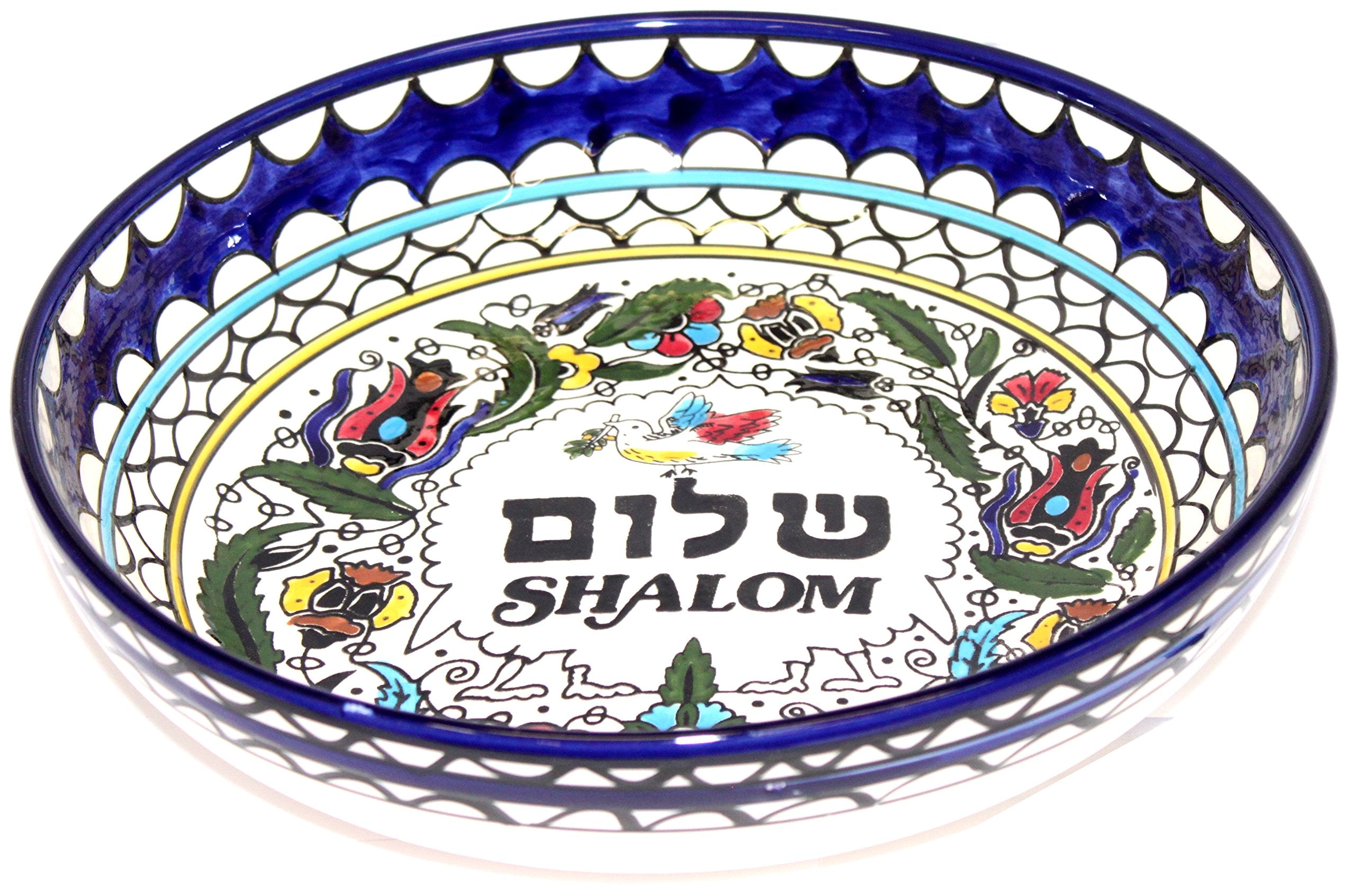  Shalom/Peace with pigeon Armenian ceramic Bowl - Large II (11 inches or 28cm in diameter) - Asfour Outlet Trademark、mySite、elrpsem3k