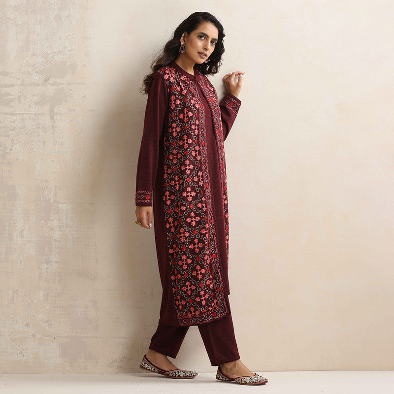 Woolen Kurta Set For Women | Kurta, Pyjama & Jacket | Embroidered | Purple、mySite、camillekostekn