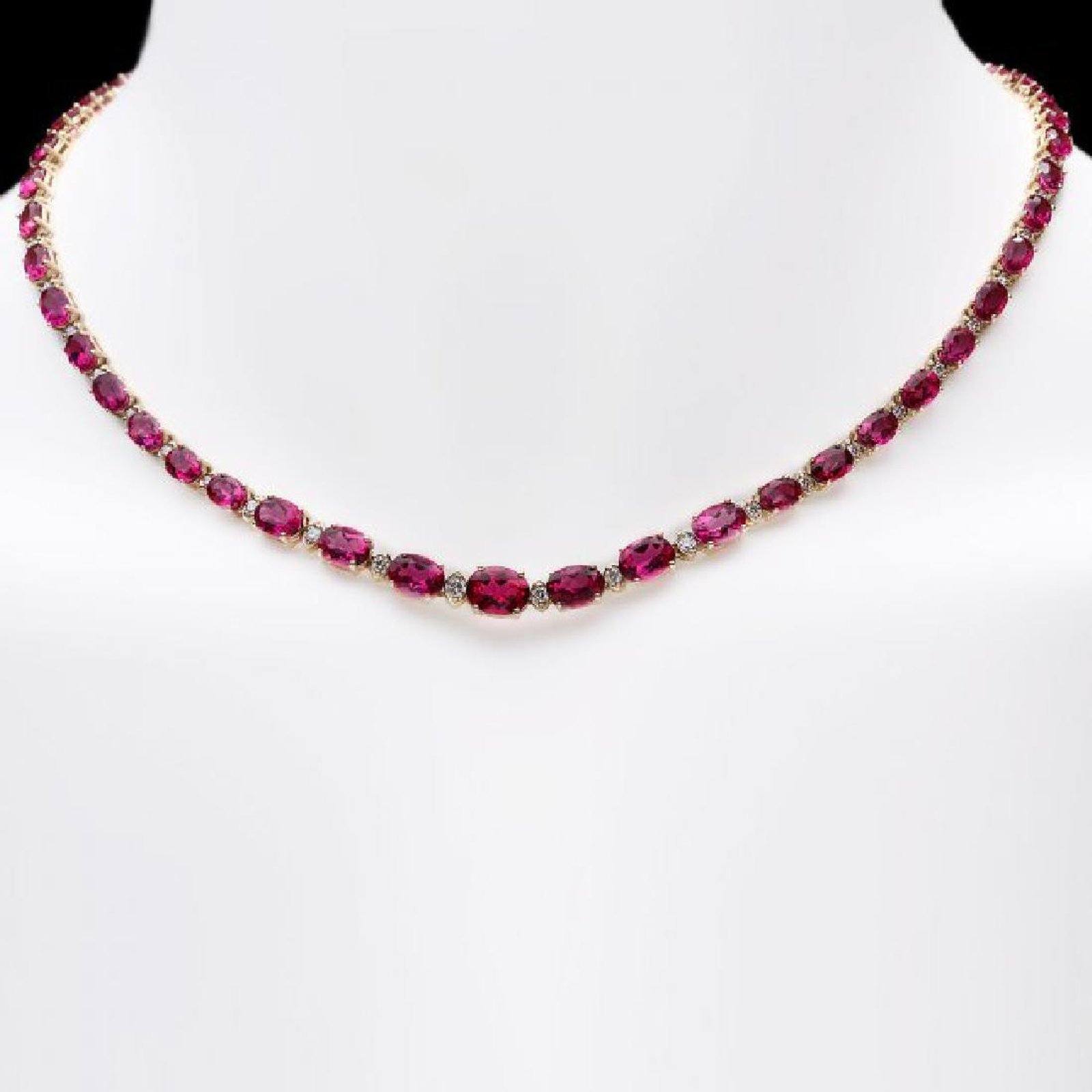 Pink Tourmaline and Diamond SET, 27.4ctw Necklace & 7.45ctw Earrings in 14K Gold, STUNNING!、mySite、g9winljtr