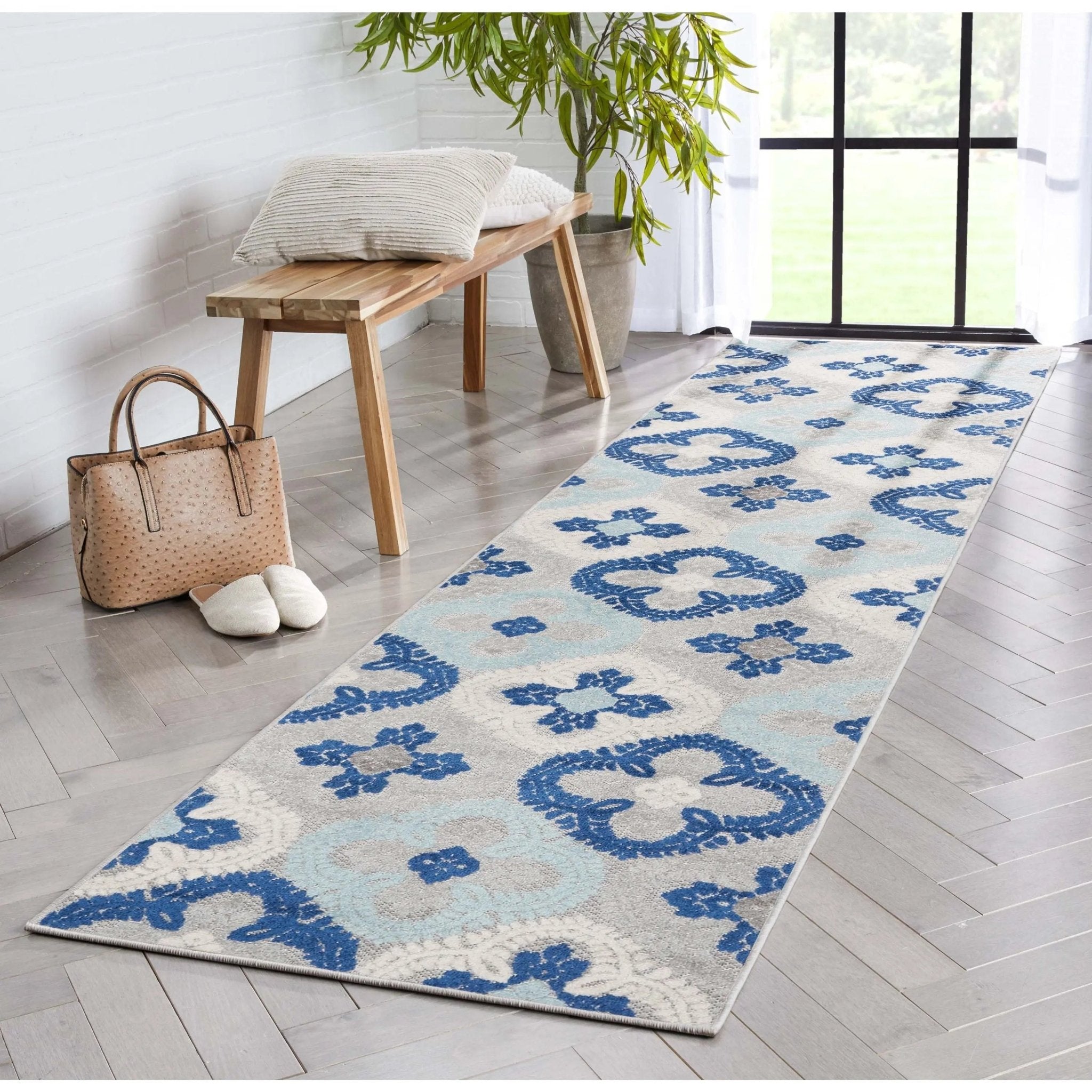 Loewy Modern Geometric Indoor/Outdoor Blue High-Low Rug、mySite、gigharbornorthrealestate