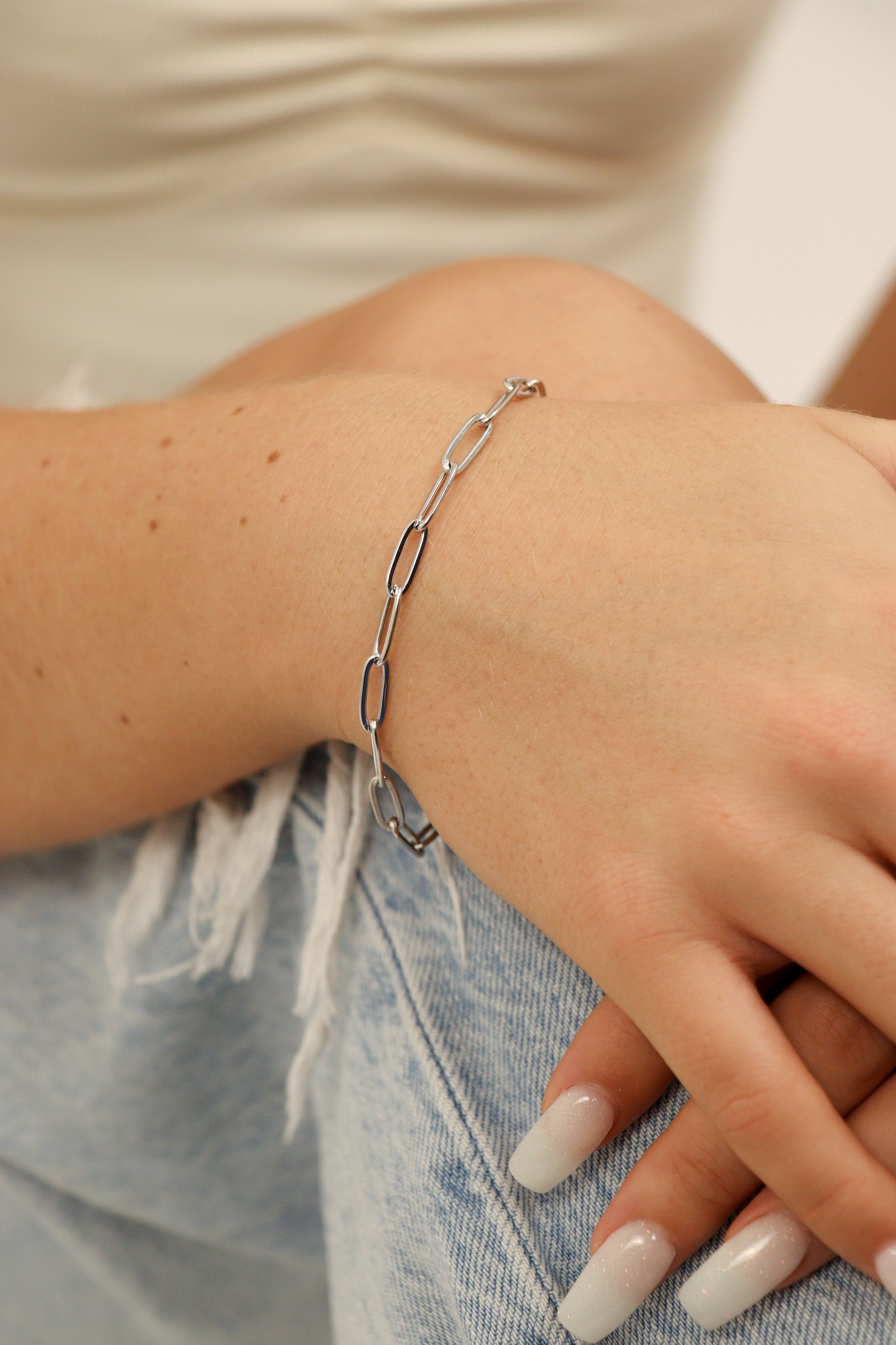 18K Gold PVD Stainless Steel Paperclip Chain Bracelet / BRJ9083、mySite、dreamappss
