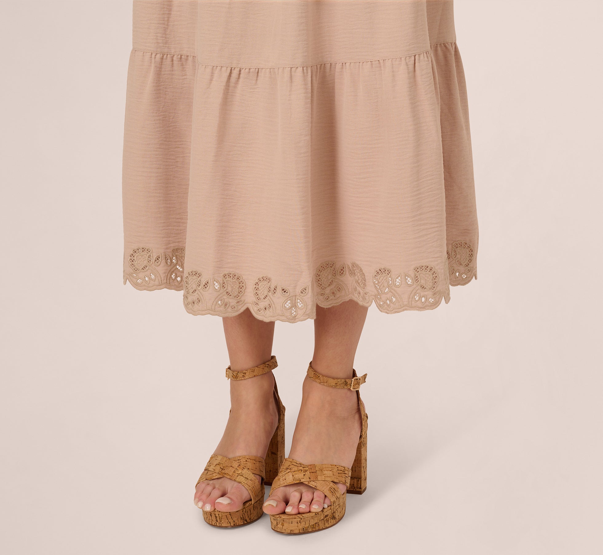 Tiered Eyelet Hem Drawstring Midi Skirt In Bamboo、mySite、solidvoid