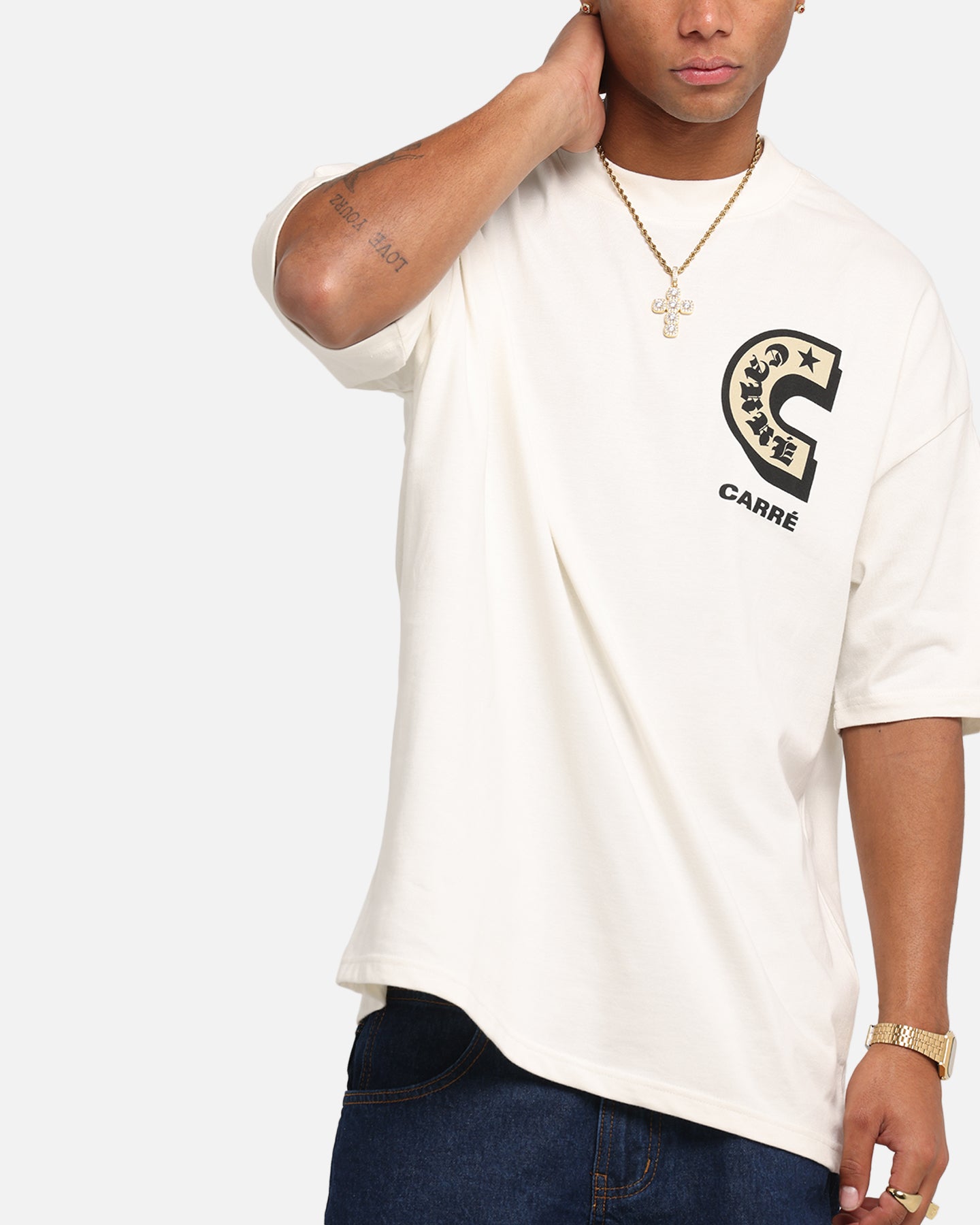 Carre Sacred Letter Mock Neck T-Shirt Off White、mySite、zt4zffjzw