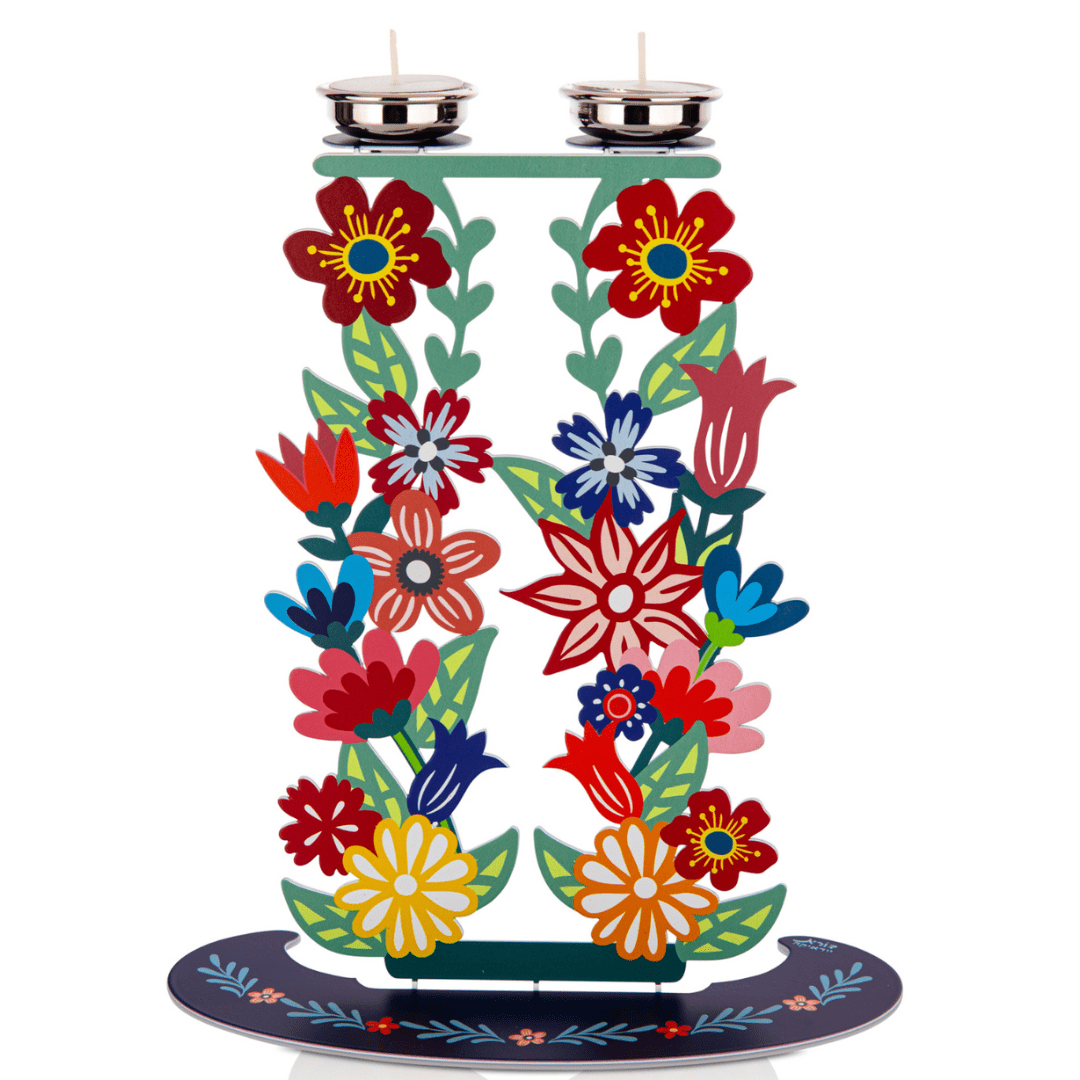 Tall Floral Shabbat Candlesticks - Rainbow、mySite、topwebapps