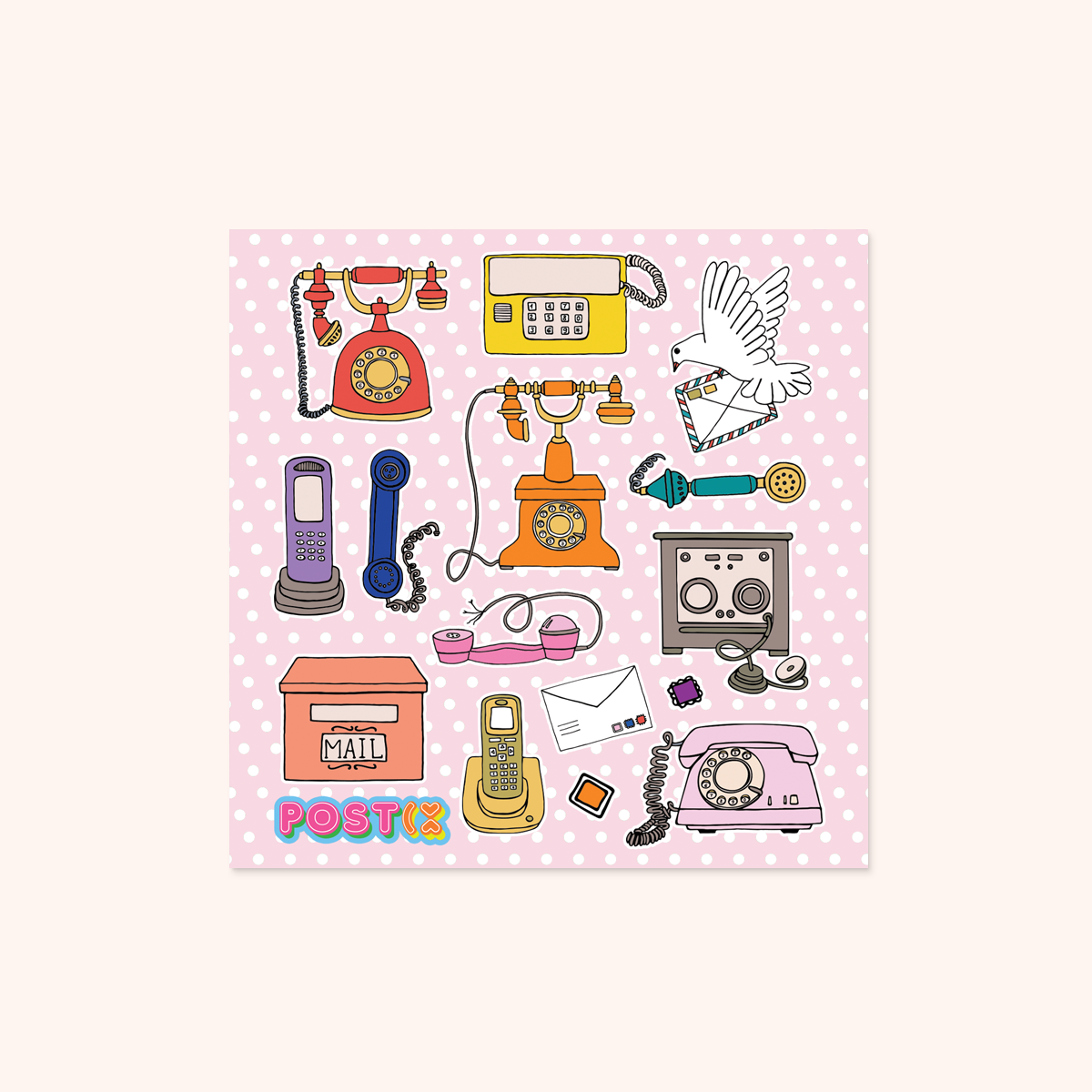  Vintage Phones Square Paper Sticker Sheet、mySite、ghnorth