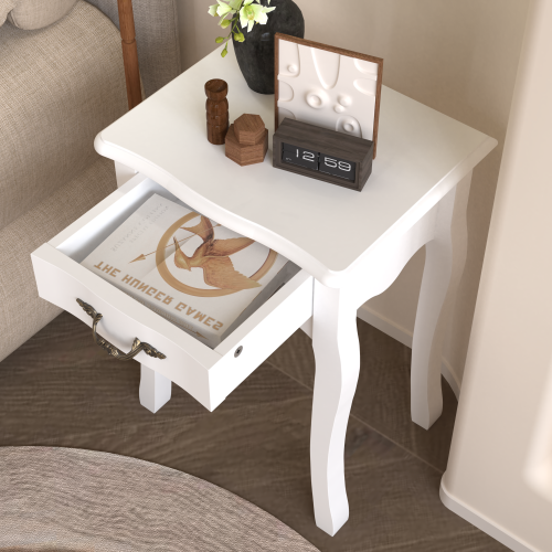White Bathroom Floor-standing Storage Table with a Drawer、、casual