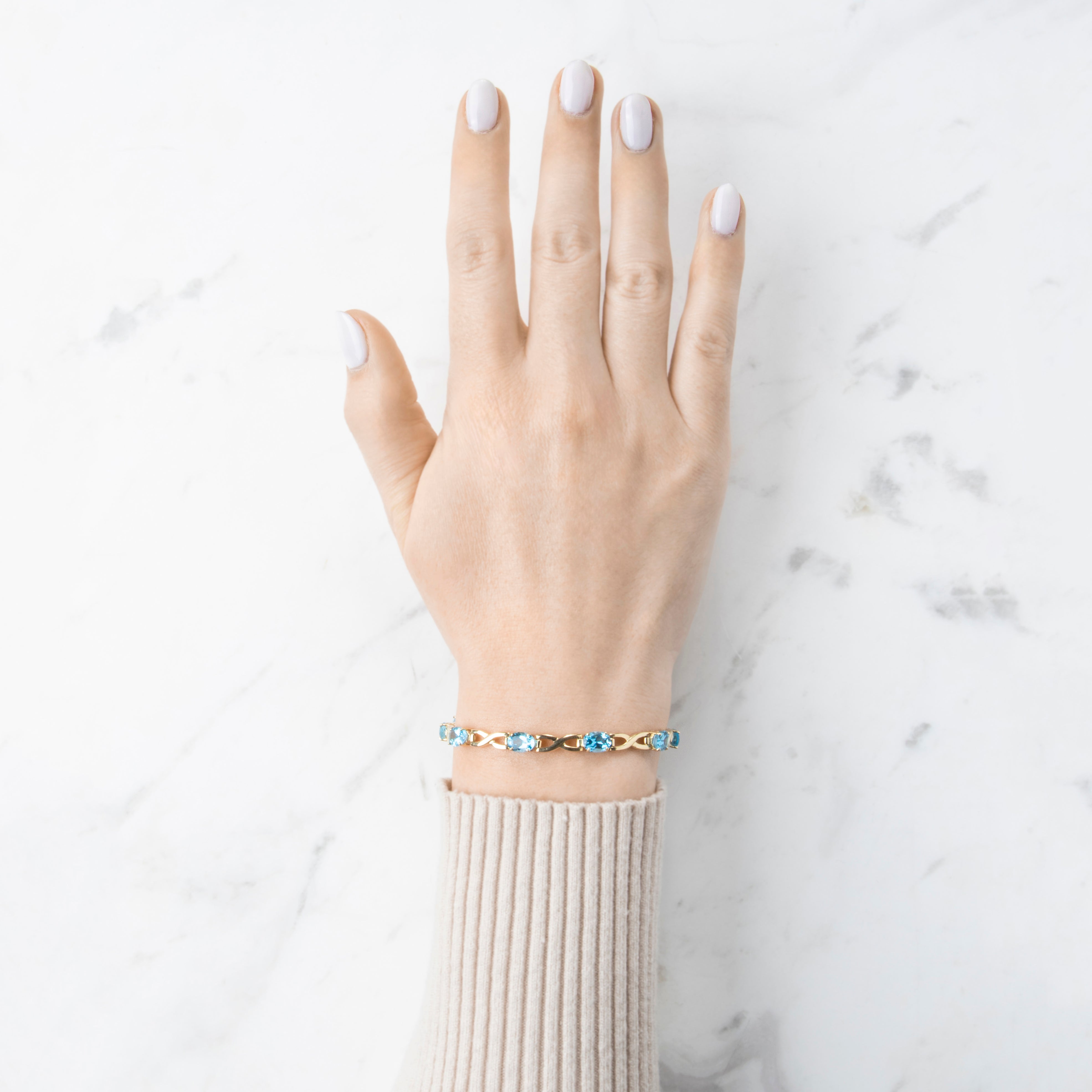 Vintage 14k Yellow Gold 9cttw Blue Topaz Crossing Link Line Bracelet 7、mySite、hinf8tx79