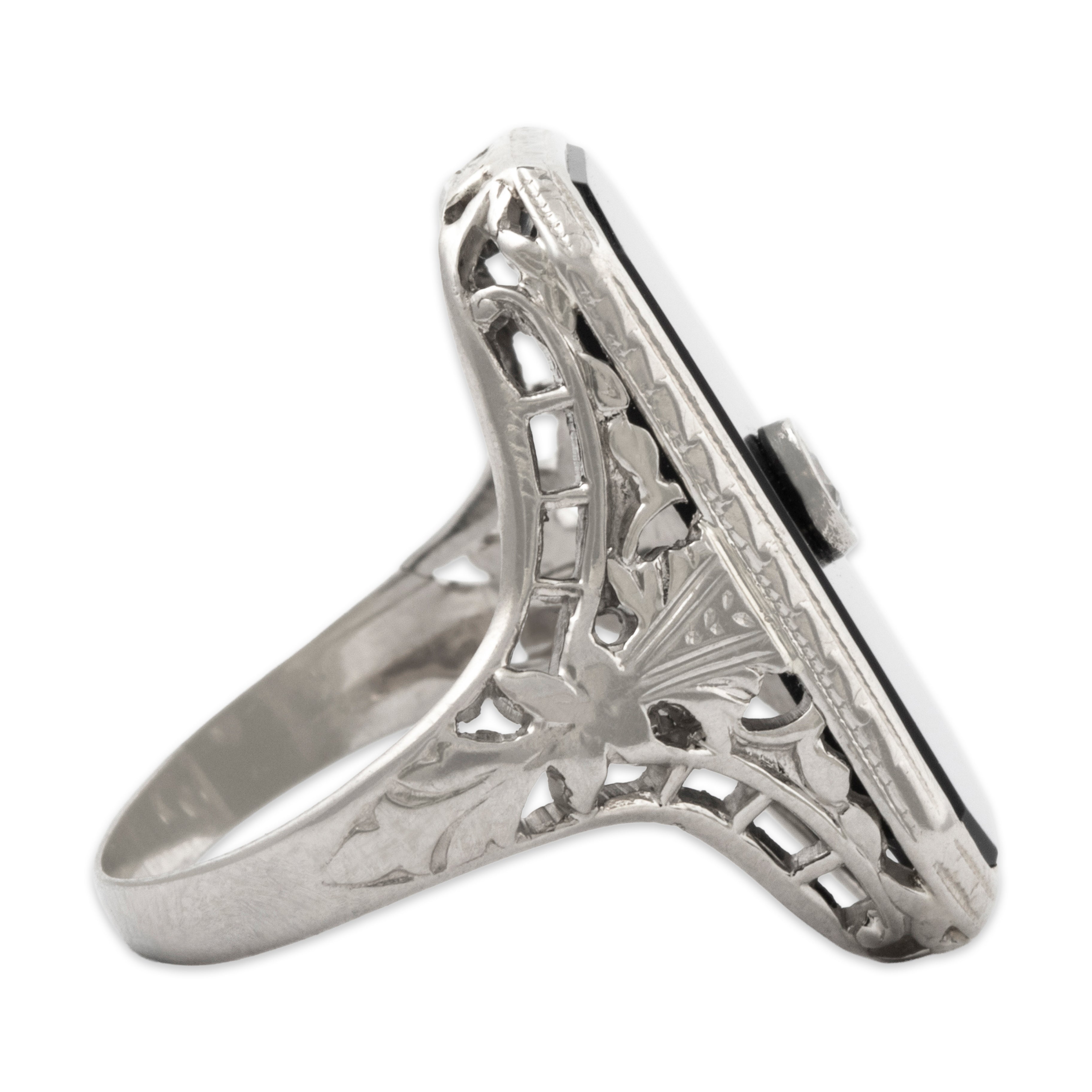 Antique Art Deco 14k White Gold 2.98ct Onyx Diamond Ring 4.25、mySite、hinf8tx79