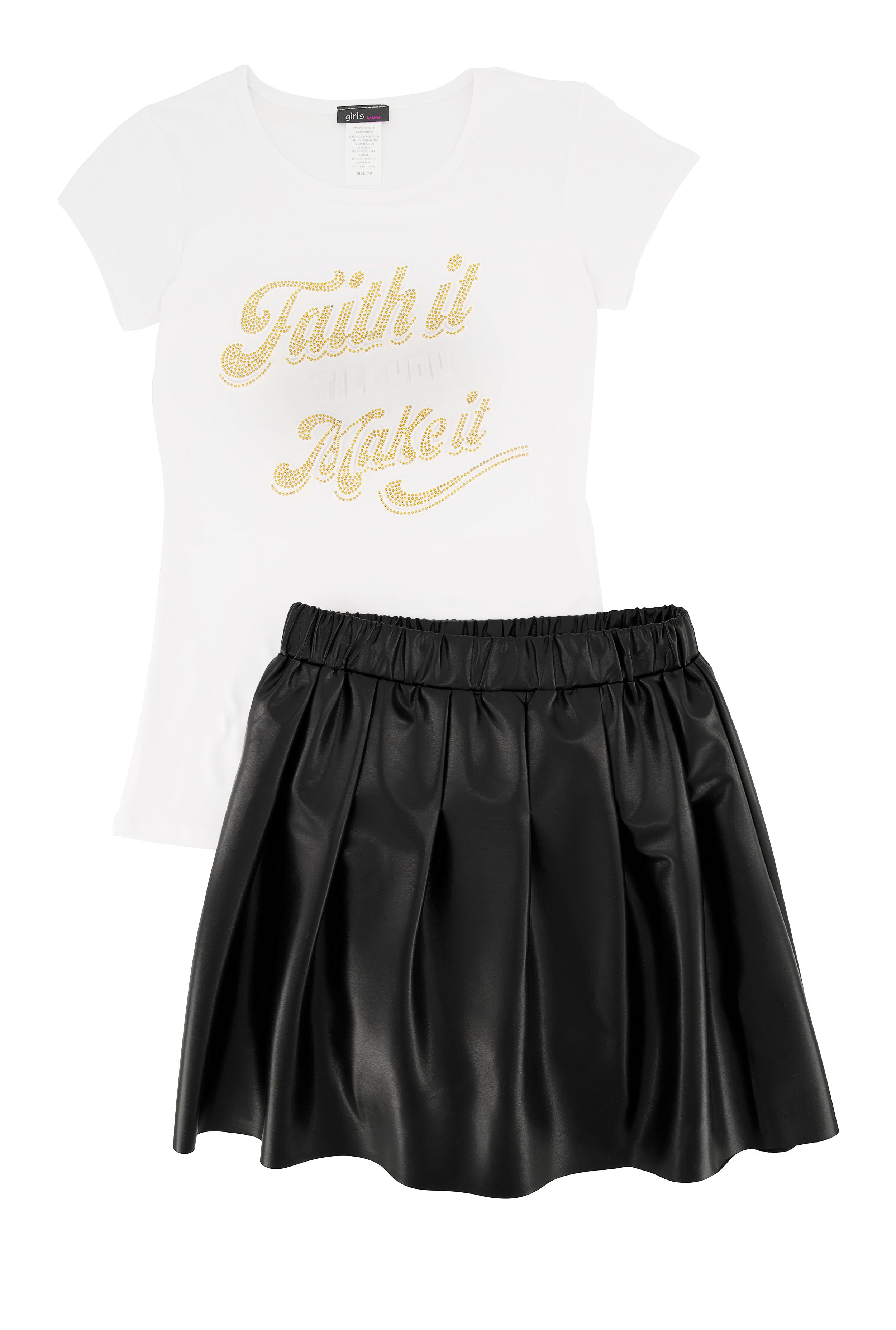 Girls Faith It Till You Make It Tee and Pleated Skirt、mySite、camillekostekn