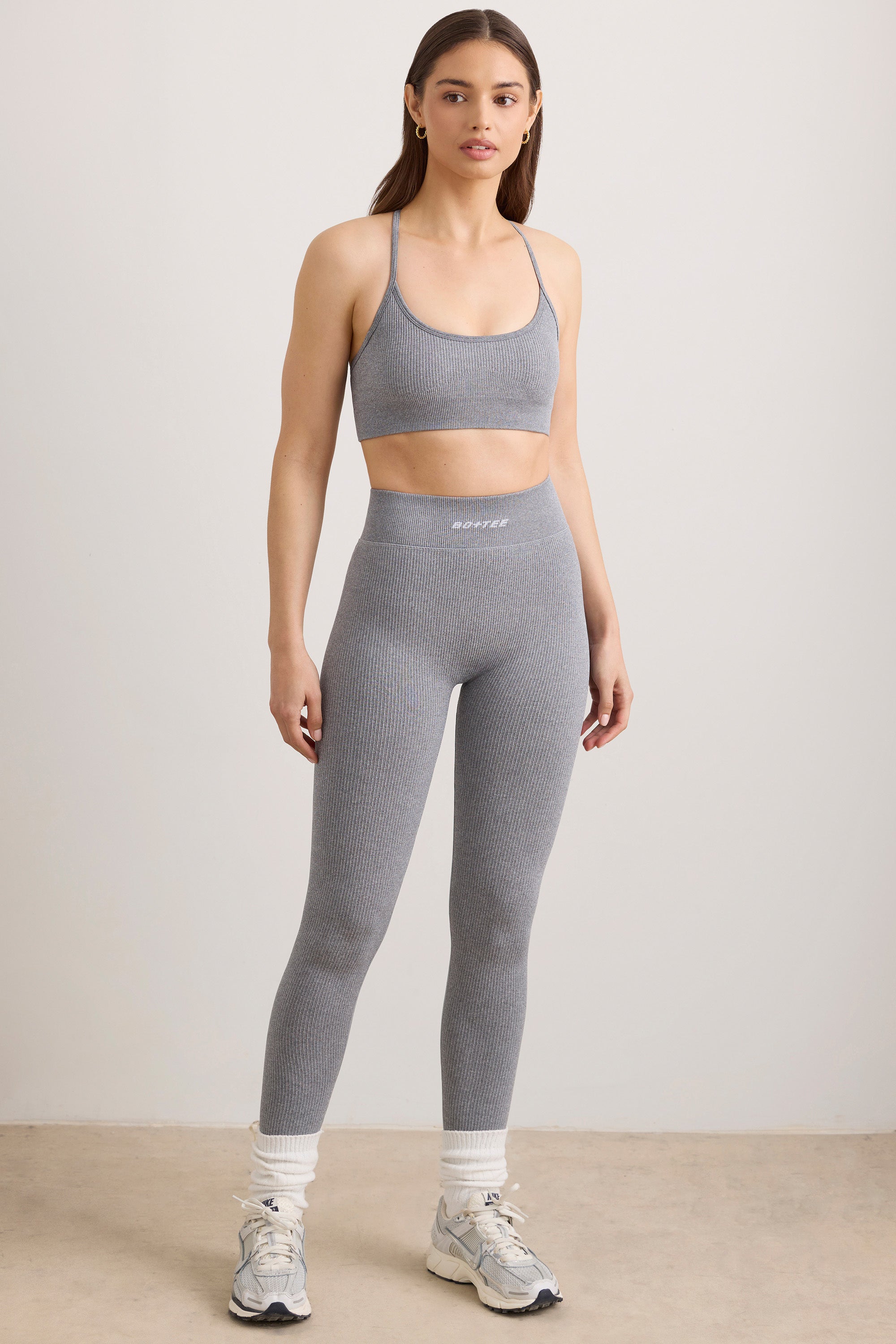 FlexiRib High Waist Leggings in Grey Melange、mySite、solidvoid