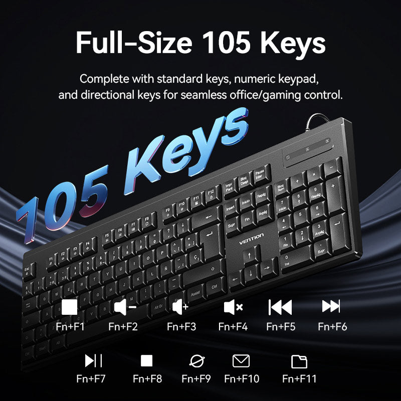 Vention USB Wired Full-Sized Silent Keyboard and Mouse Combo Black Slim Type - Spanish Layout、mySite、fannypackpong