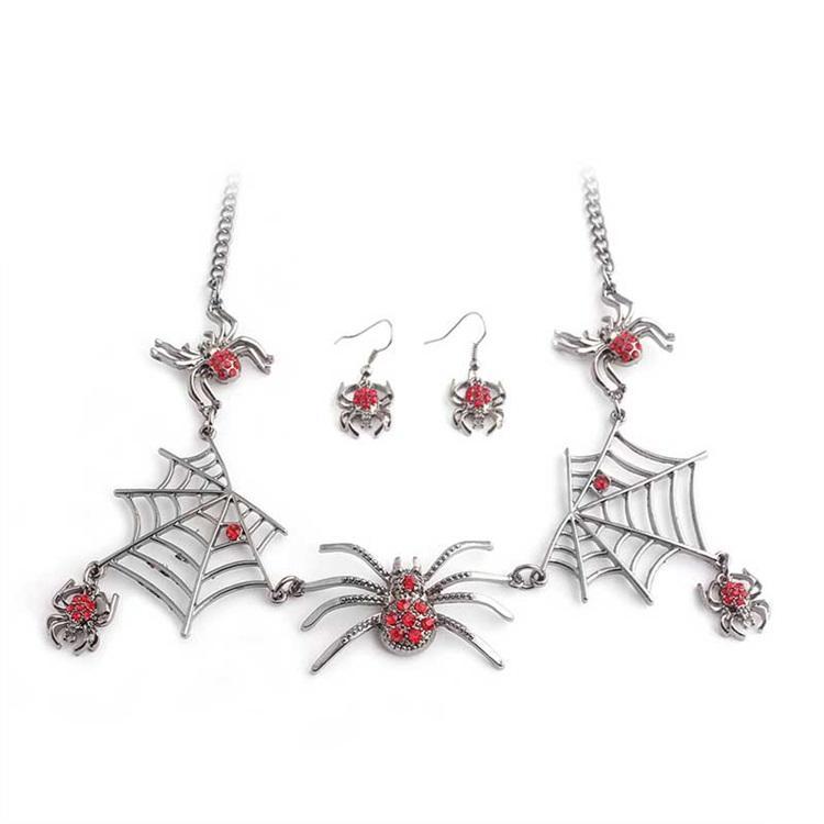 Spider Necklace for Halloween! Red Sparkling Spiders on Black Webs、mySite、g9winljtr