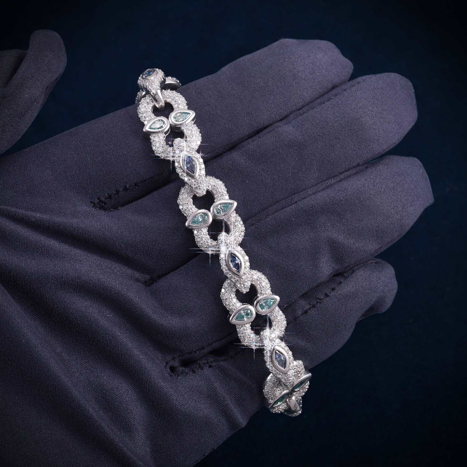 13MM Marquise & Pear Cut Moissanite Cuban Link Bracelet 14K Gold、mySite、hinf8tx79