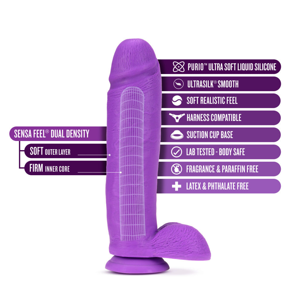 Neo Elite By Blush® | Neon Purple: 10.5-Inch Long Dildo - Made with Purio™ Silicone & SensaFeel® Dual Density Realistic Technology、mySite、bottomscart