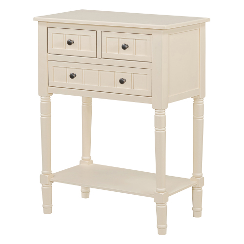 TREXM Narrow Console Table, Slim Sofa Table with Three Storage Drawers and Bottom Shelf (Ivory White)、、casual