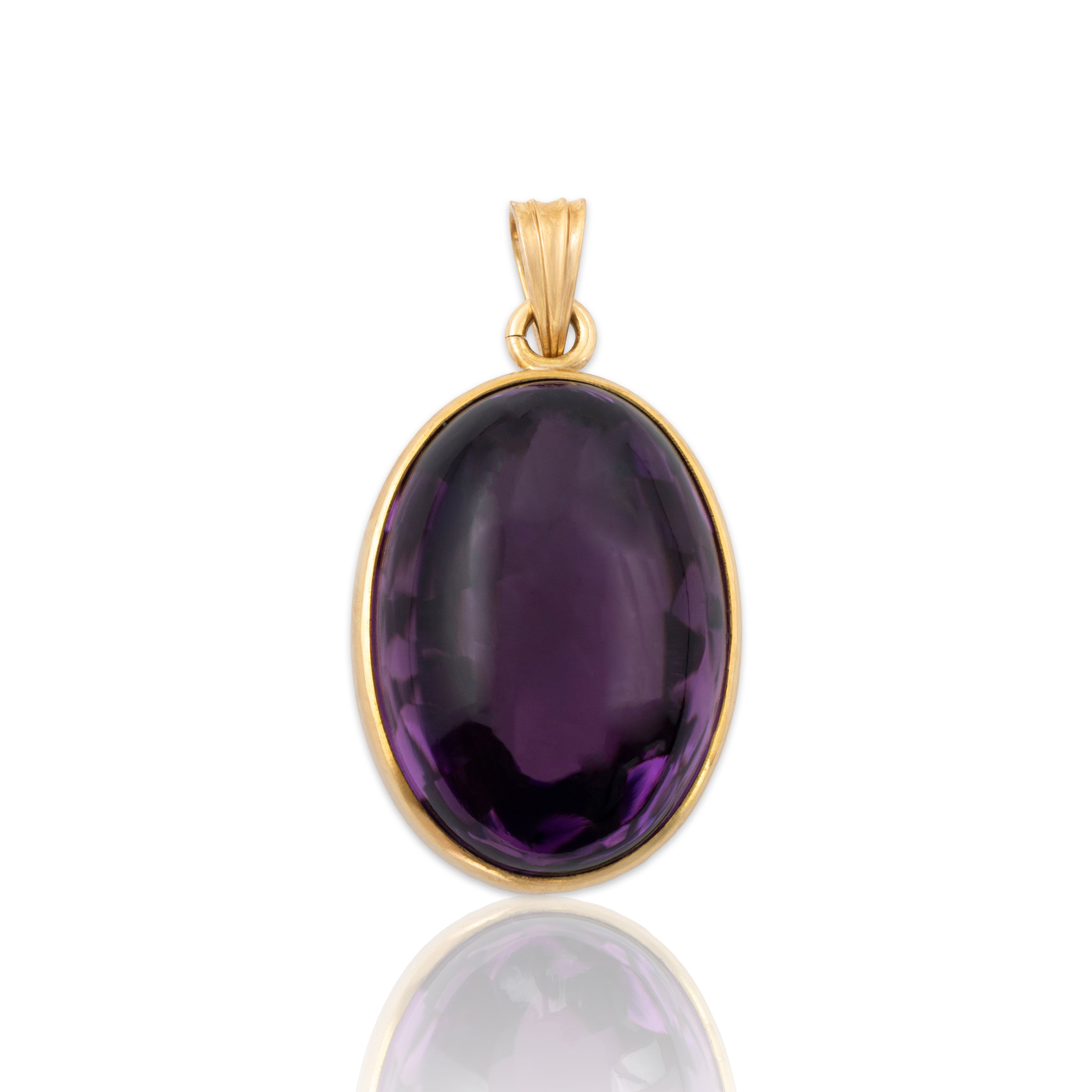 Vintage Large 18k Yellow Gold 32.57ct Cabochon Amethyst Glowing Oval Orb Pendant、mySite、hinf8tx79