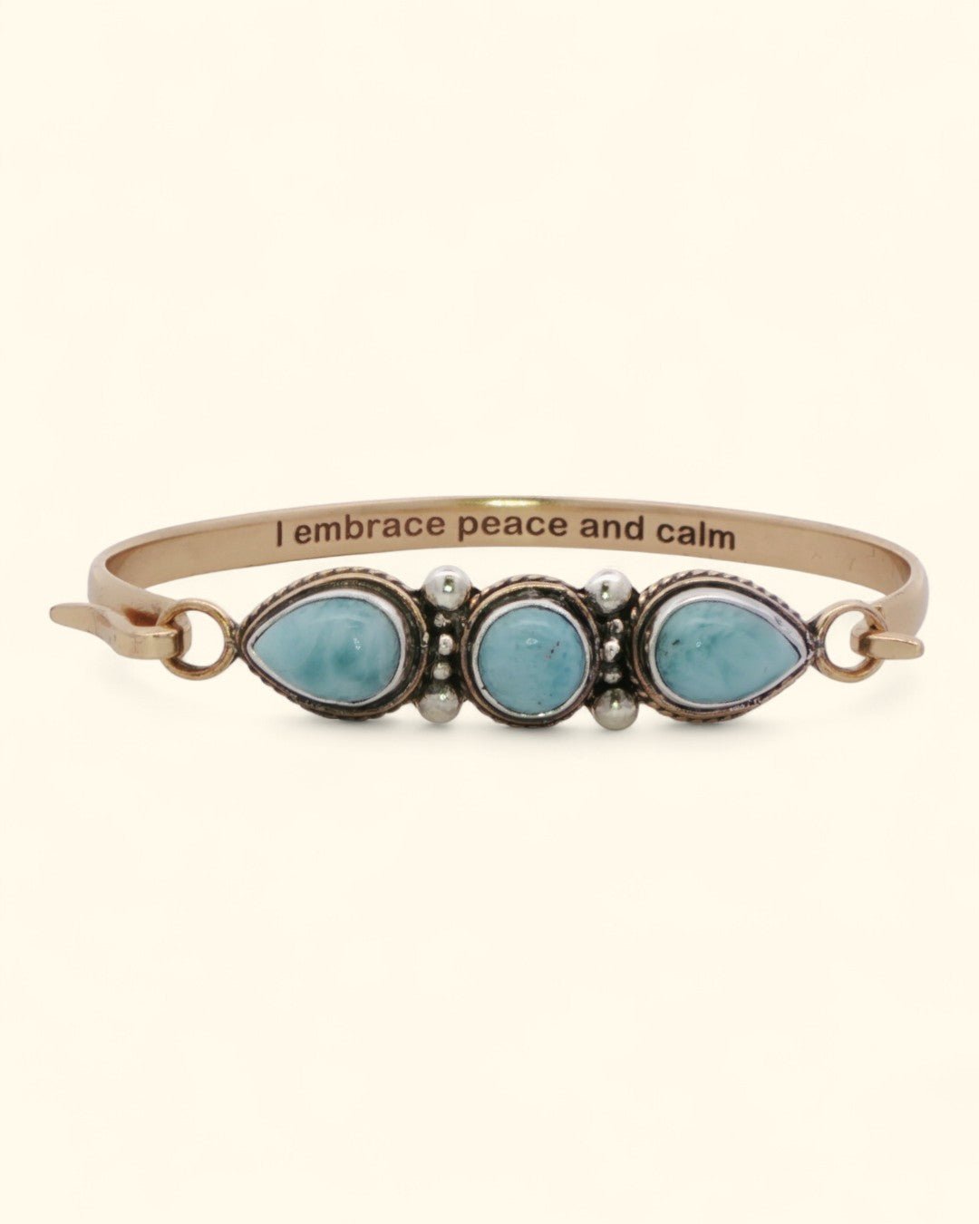 Larimar Gemstone Bracelet – Sterling & Bronze Cuff with I Embrace Peace and Calm Engraving、mySite、topwebapps