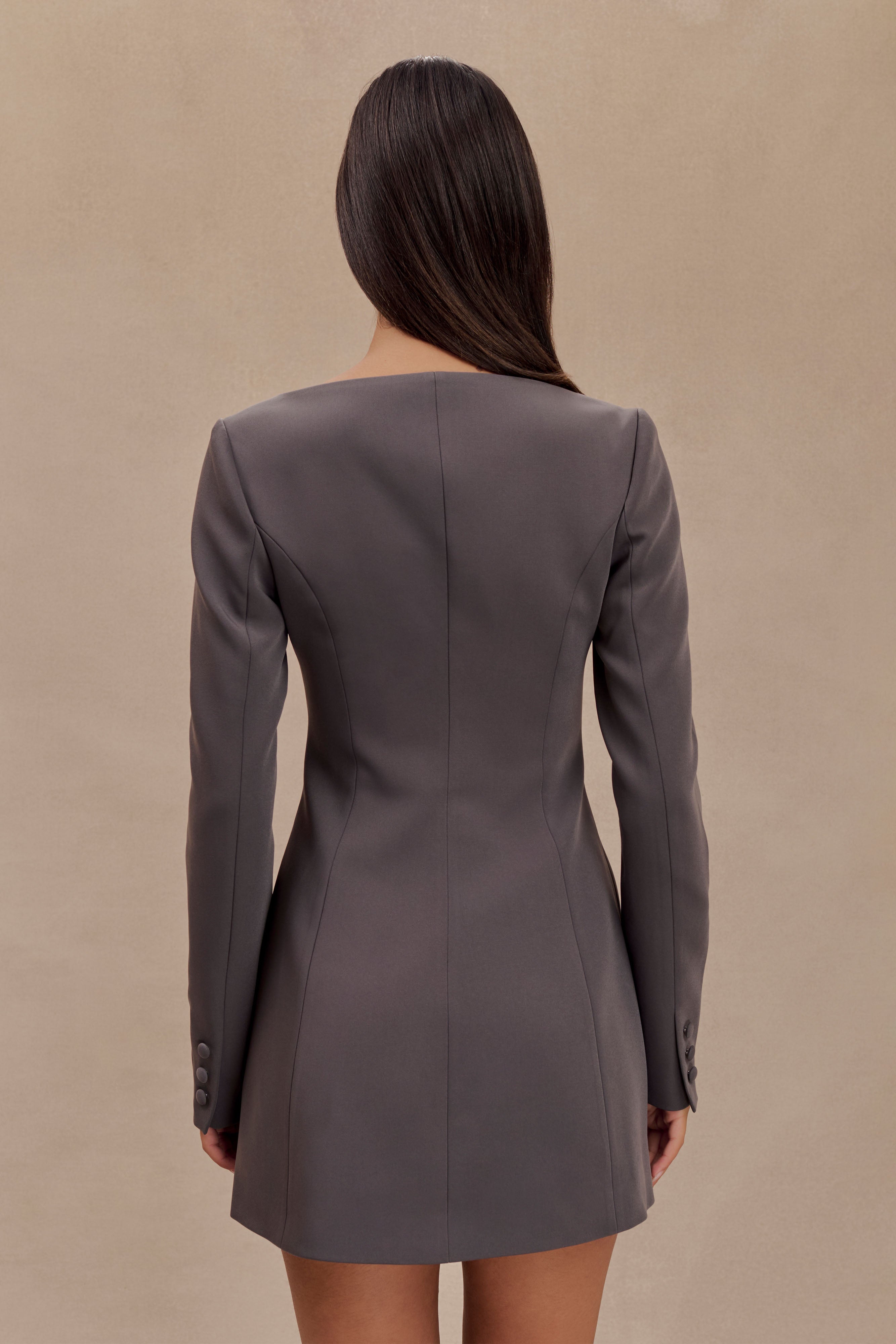 Jolie Boat Neck Suiting Mini Dress - Charcoal Grey、mySite、solidvoid