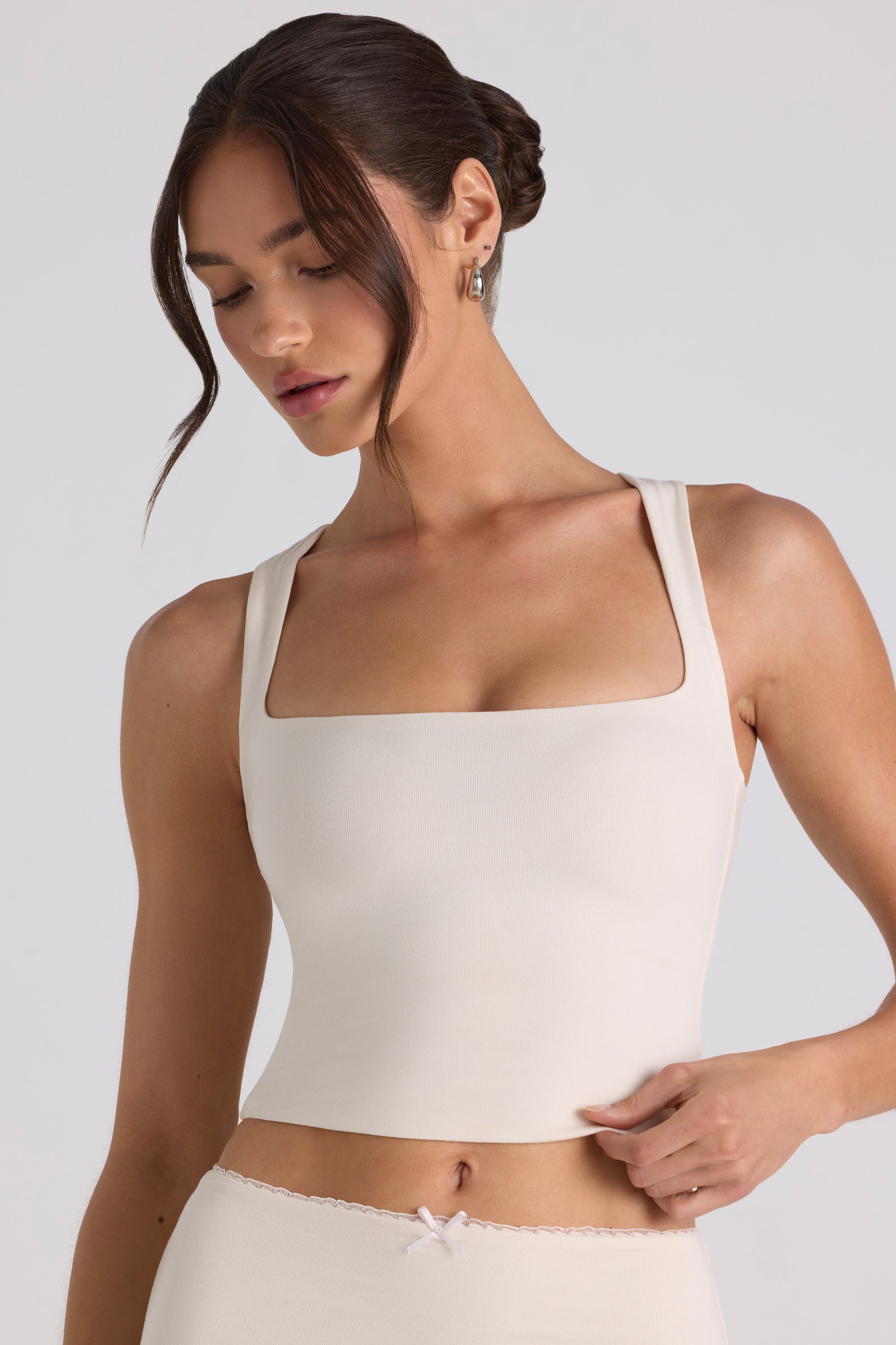 Modal Bow-Detail Crop Top in Ivory、mySite、solidvoid