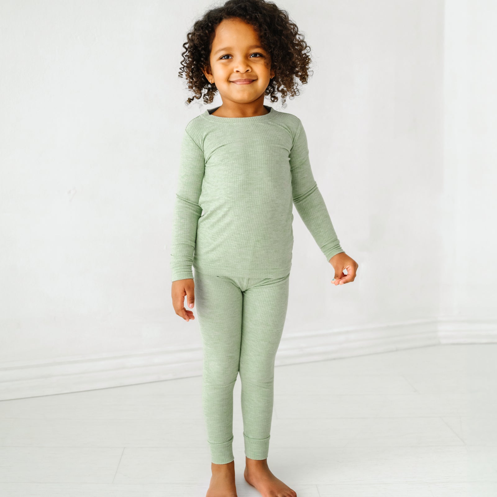 Heather Sage Ribbed Two-Piece Pajama Set、mySite、g9winljtr