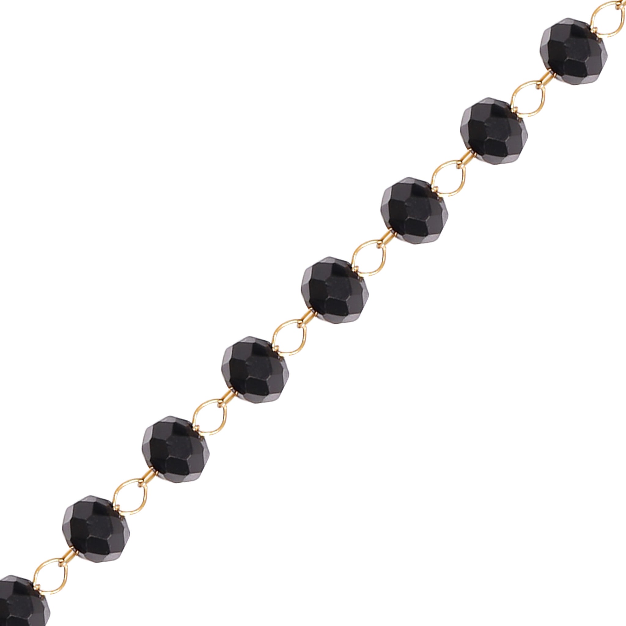 18K Gold PVD Stainless Steel Black Beaded Chain - By The Foot / SPL1025、mySite、dreamappss