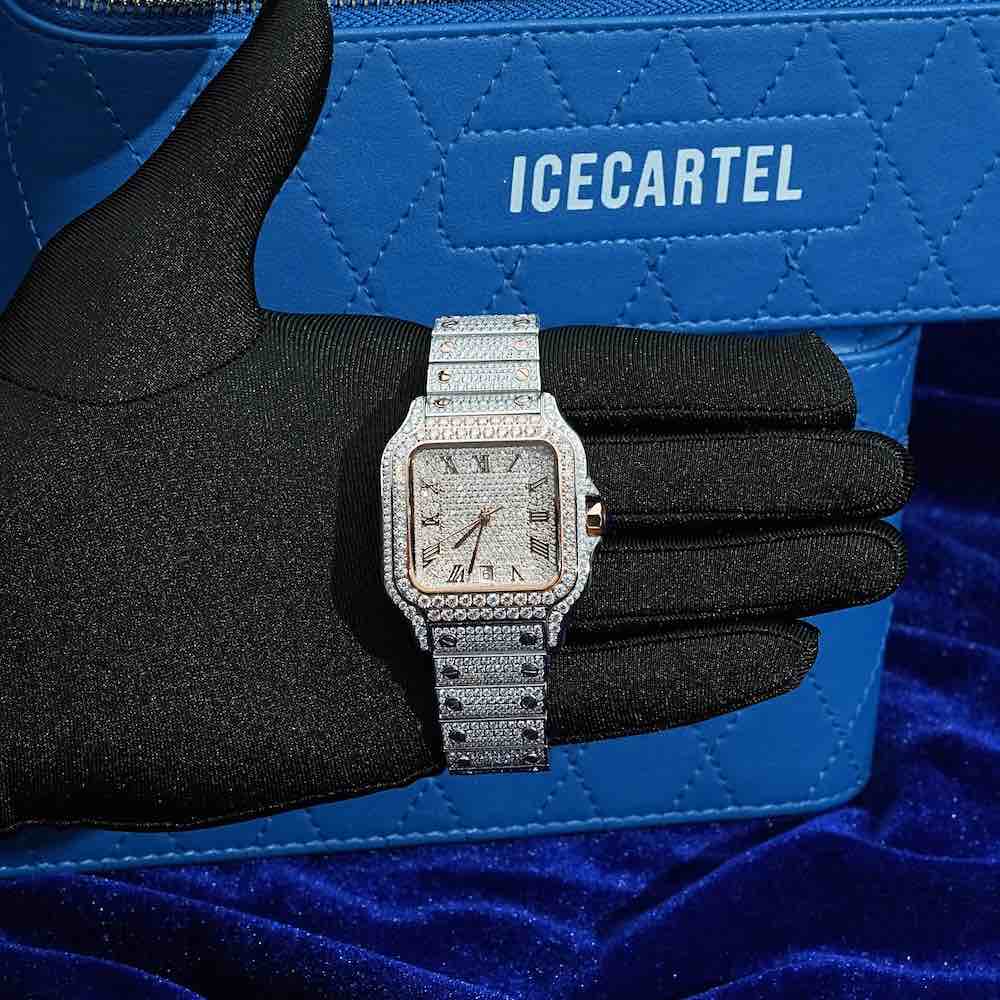 Men's VVS Moissanite Watch | 42MM | 16CT Bust Down | 14K Rose Gold、mySite、hinf8tx79