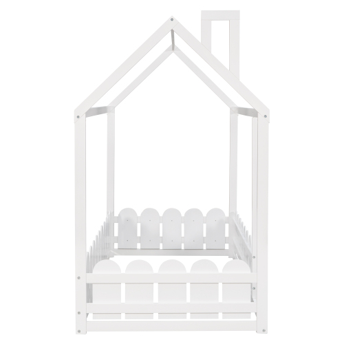 {Slats are not included}Twin Size Wood Bed House Bed Frame with Fence,for Kids,Teens, Girls,Boys {White}{OLD SKU:WF194274AAK}、、casual