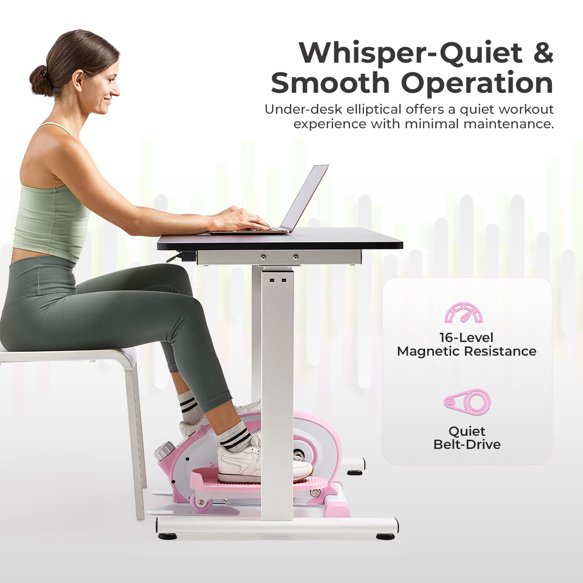  Smart Pink Under Desk Mini Elliptical Exercise Trainer、mySite、ghnorth