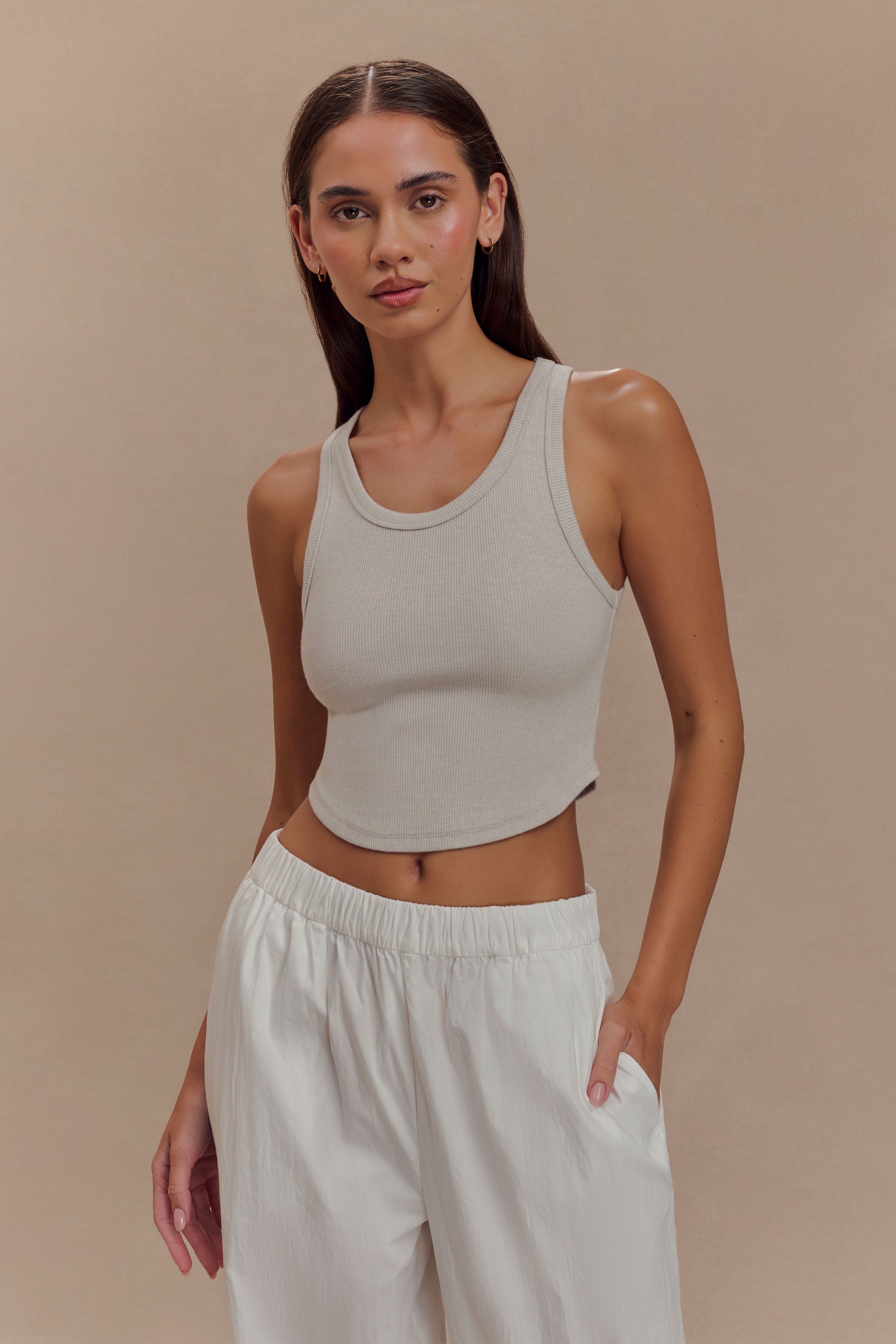 Morgana Ribbed Tank Top - Grey Marle、mySite、solidvoid