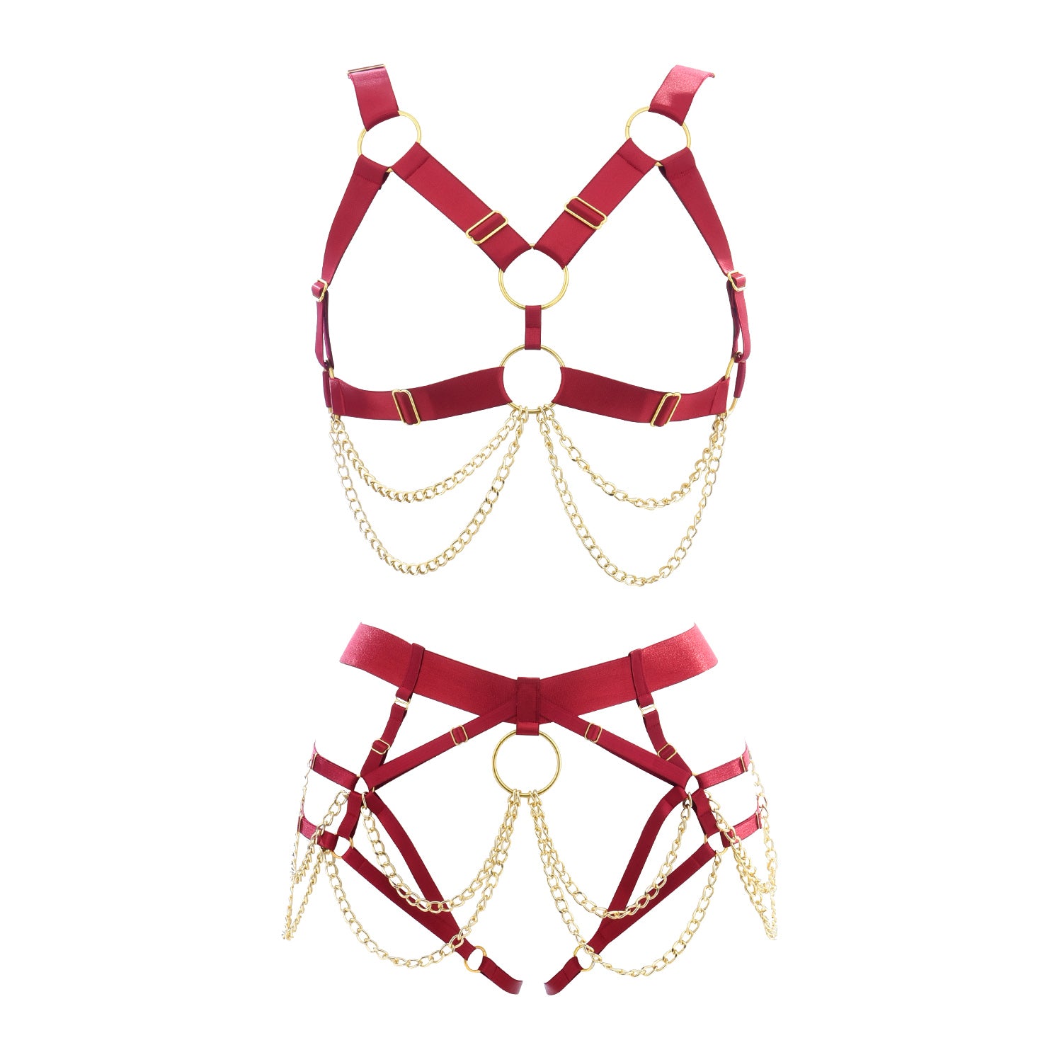 Fetish Maroon Series | Open Breast | Crotch less | Adjustable | Unisex | Gold Chains、mySite、bottomscart