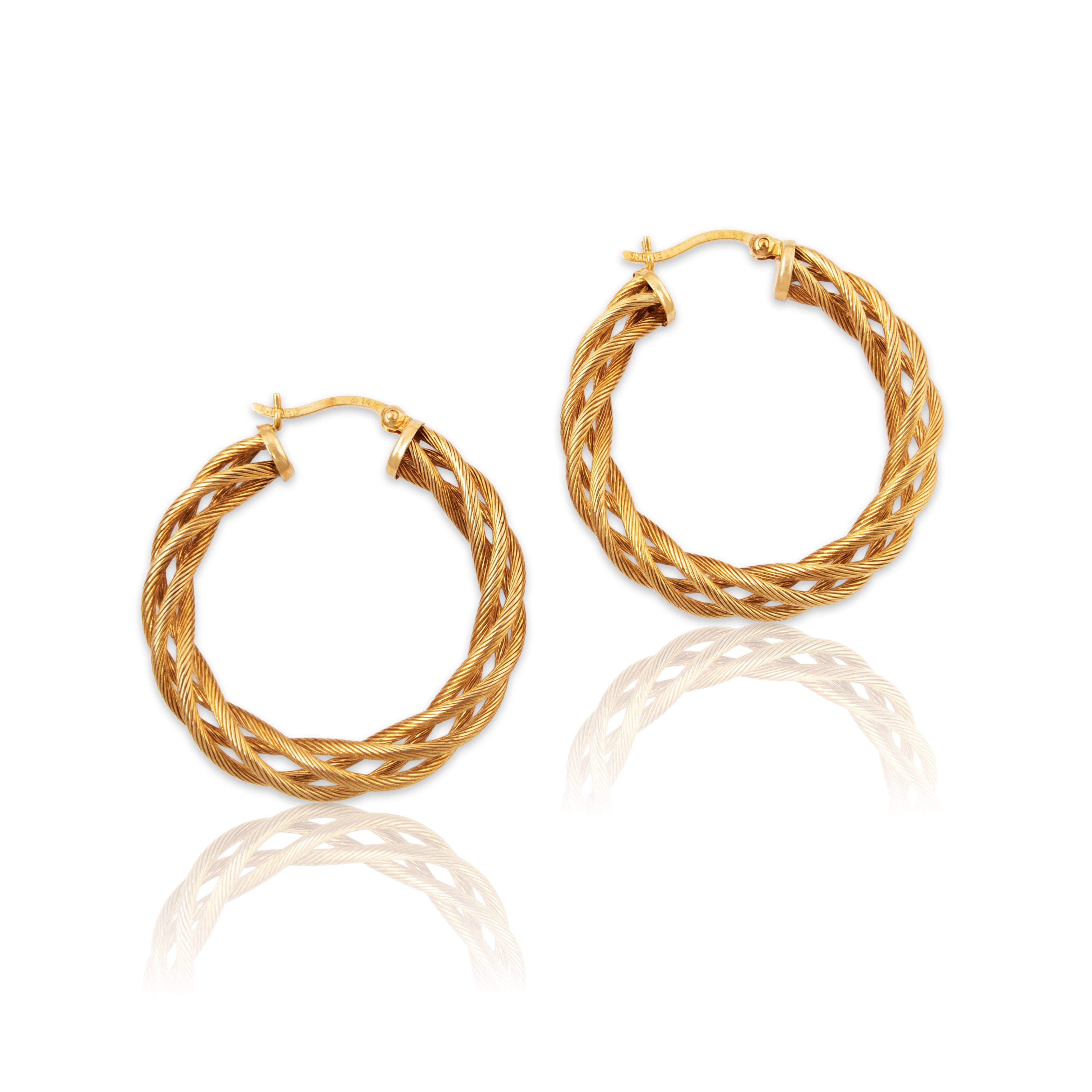 Vintage 14k Yellow Gold Textured Wire Twists Hoop Earrings、mySite、hinf8tx79