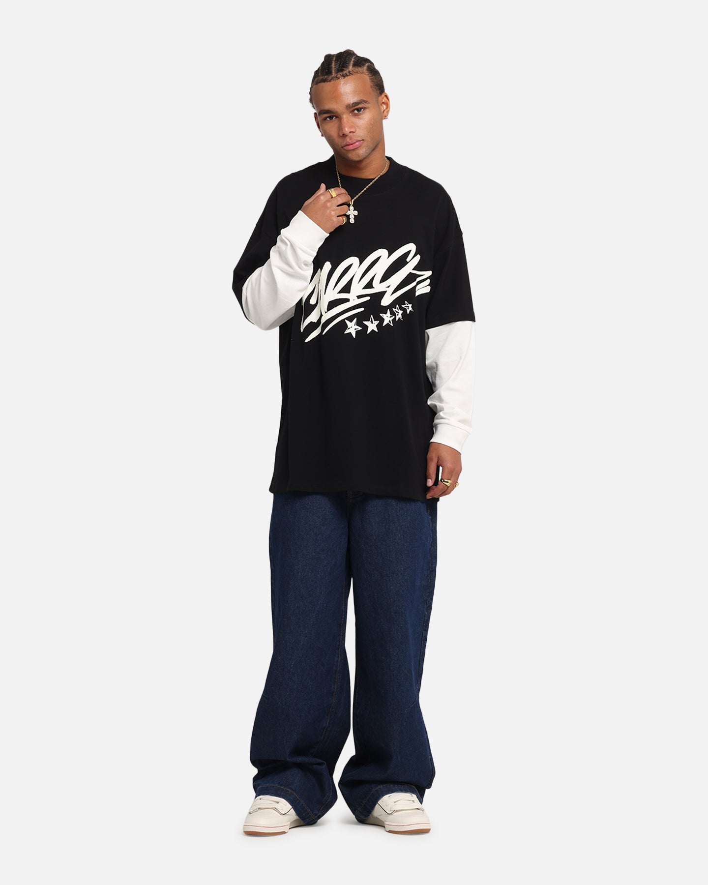 Carre Graffiti Layered Long Sleeve T-Shirt Black/Off White、mySite、zt4zffjzw