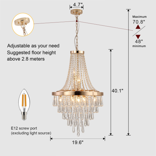 (Same as W1340P143191/L5004-500-C) 20" Chrome Crystal Chandelier with Adjustable Height, Modern Ceiling Light Fixture for Living Room, Dining Room, Staircase, 11-Light E12 Bulb Base (No Bulbs)、、eastwooduniform