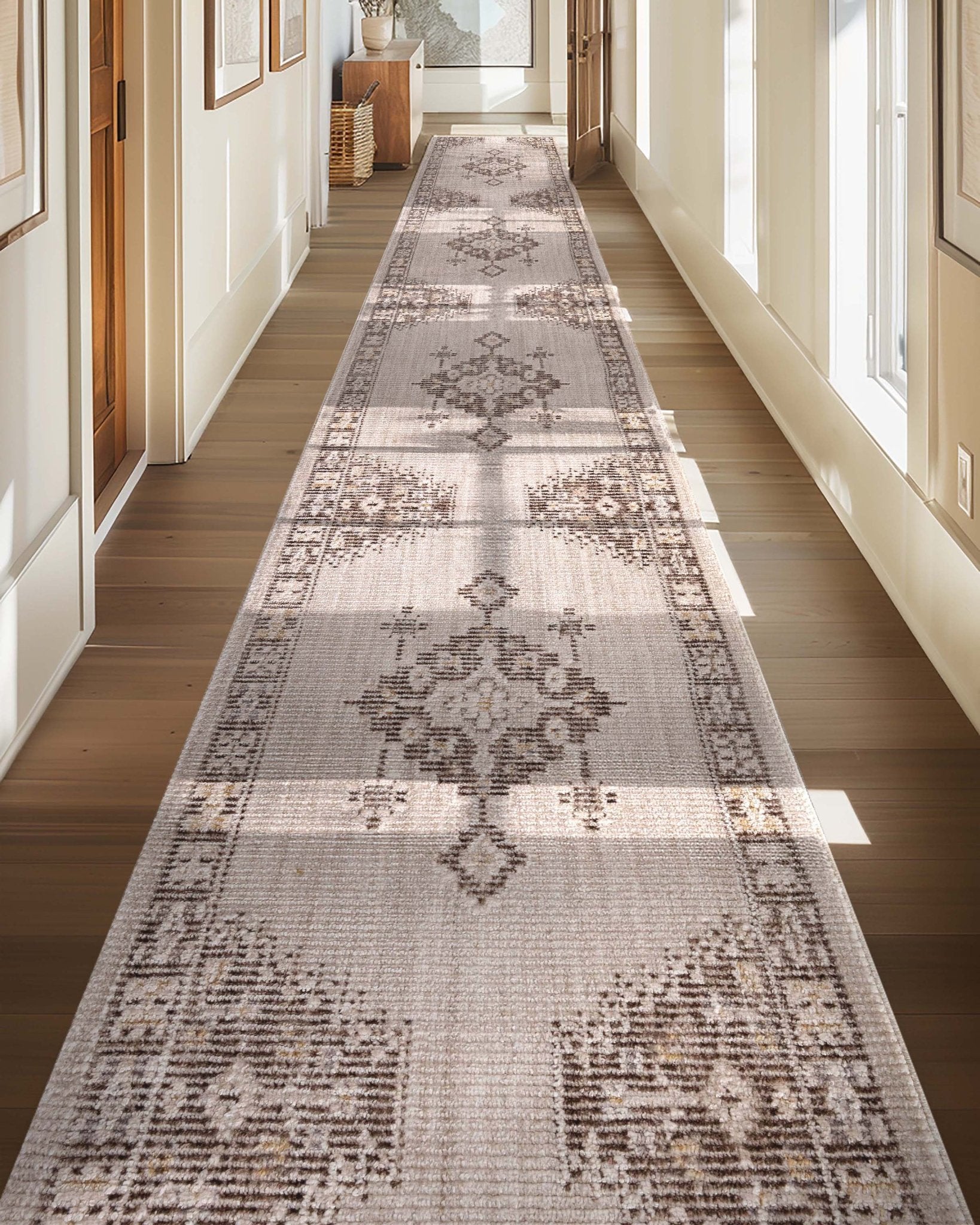 Custom Size Runner Isfjord Tribal Medallion Ivory Choose Your Width x Choose Your Length - Perfect For Hallway, Stairs & Kitchen、mySite、gigharbornorthrealestate