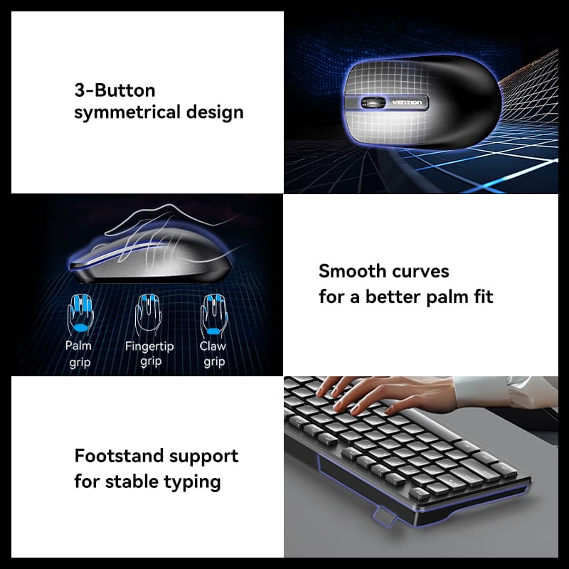 Vention Wireless Full-Sized Keyboard and Mouse Combo with Mouse Pad Black Slim Type - US English Layout、mySite、fannypackpong