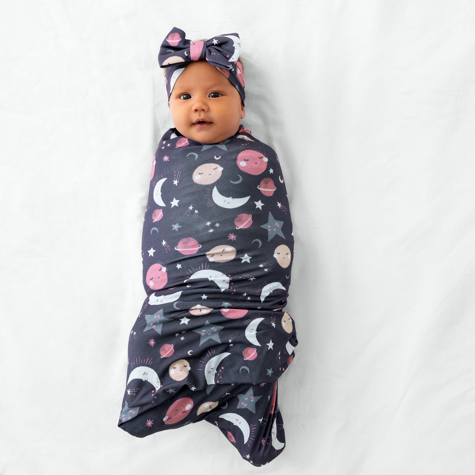 Pink To the Moon & Back Swaddle & Luxe Bow Headband Set、mySite、g9winljtr