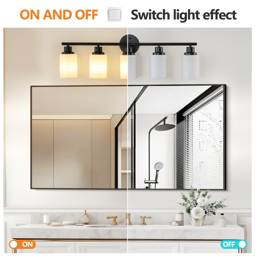 39" Modern 6-Light Vanity Bathroom Mirror Light, Frosted White Glass with Black Iron Frame, Contemporary Wall Sconce for Bedroom, Bathroom, and Dressing Room (No Bulbs)、、eastwooduniform