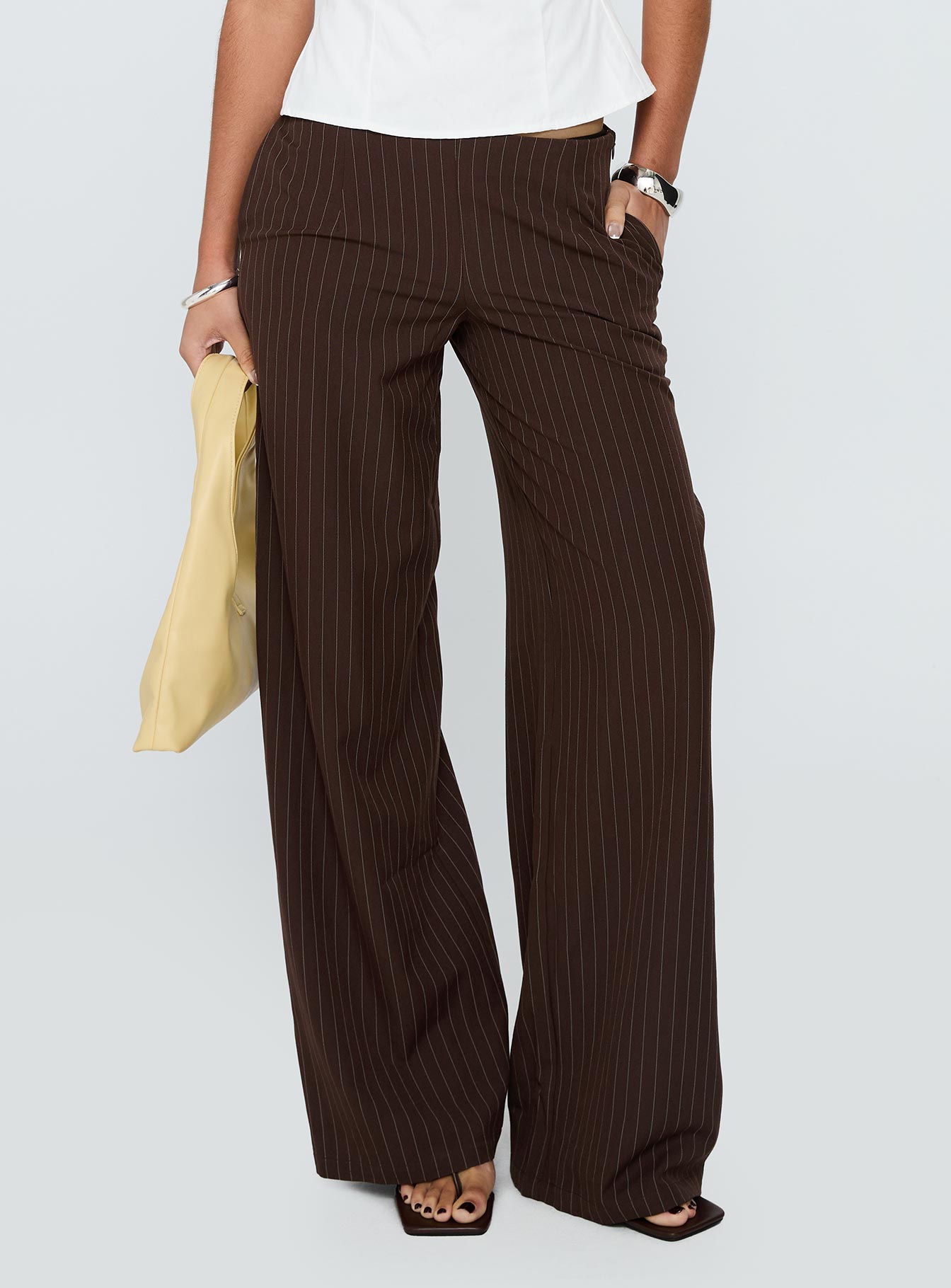 Khane Low Rise Wide Leg Pant Brown Pinstripe、mySite、solidvoid